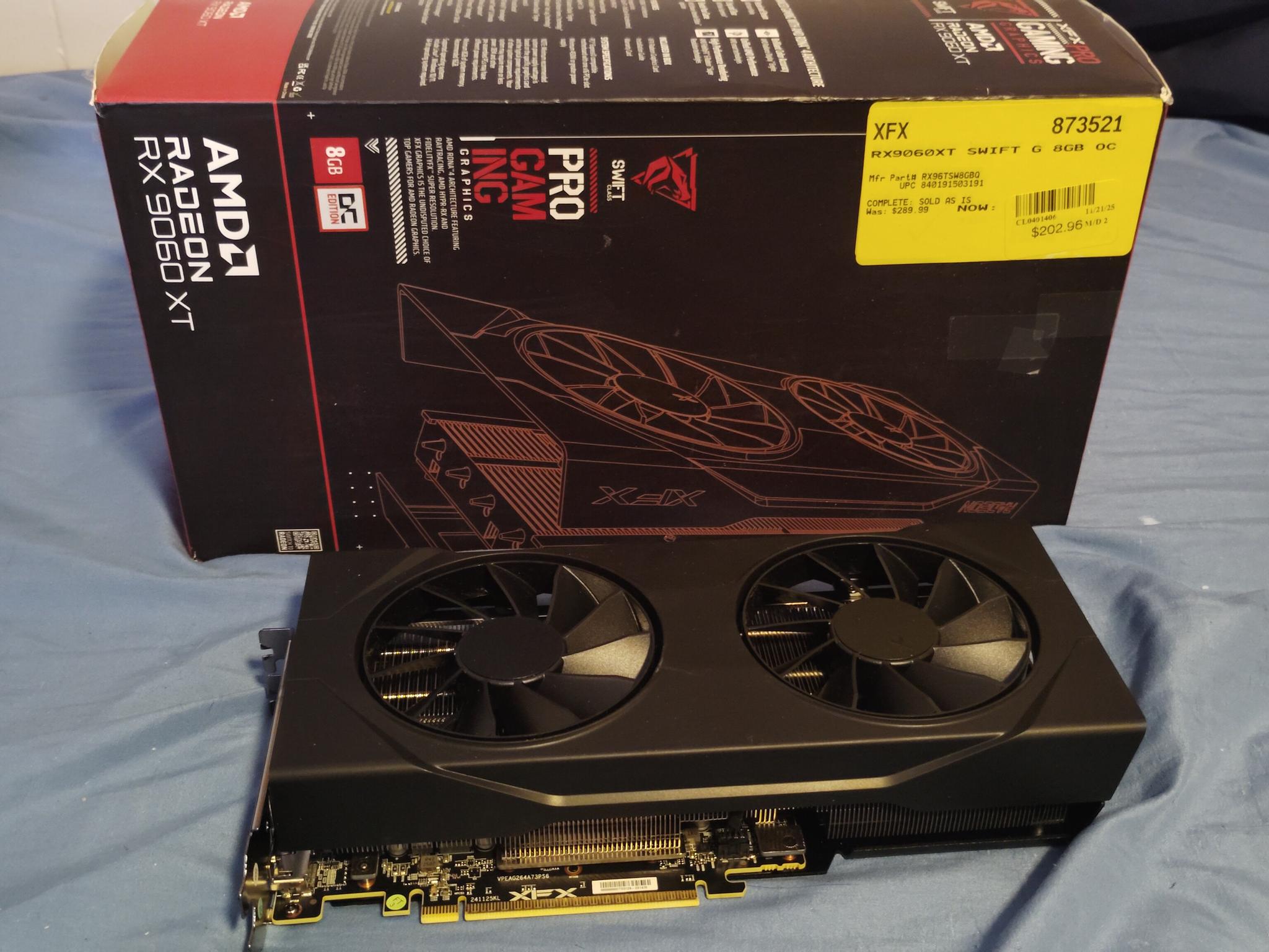 XFX Swift AMD Radeon RX 9060XT OC 8 GB Video Card - Like New w/ warranty!