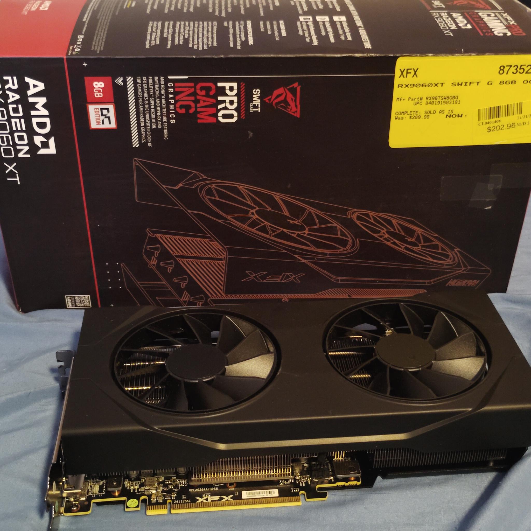 XFX Swift AMD Radeon RX 9060XT OC 8 GB Video Card - Like New w/ warranty!