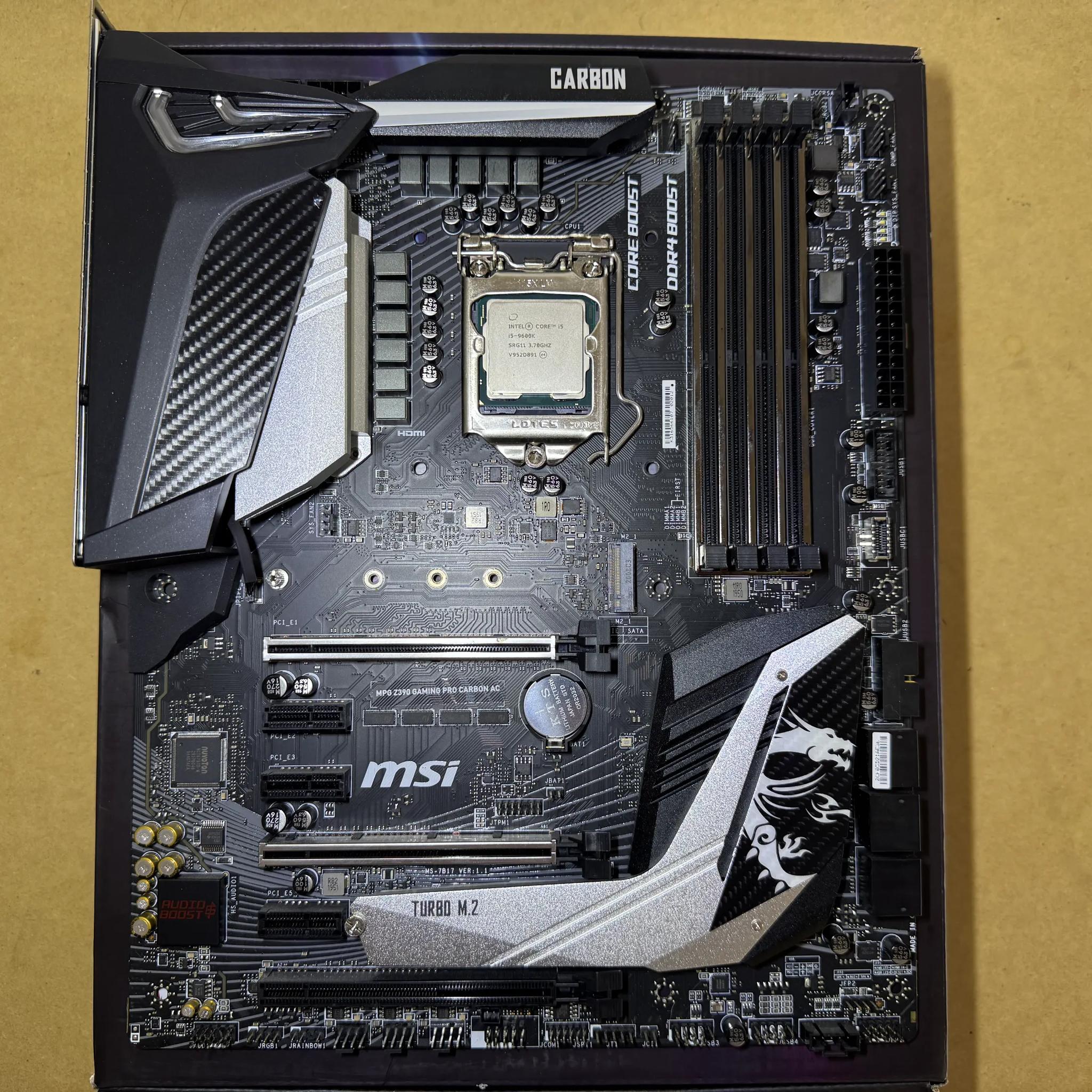 MSI MPG Z390 Gaming PRO Carbon AC WIFI w/ Intel Core i5-9600K 3.7GHz 6-Core Processor