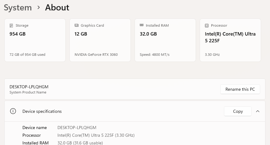 Intel Core Ultra 5 225F 32GB DDR5 GeForce RTX 3060 12GB 1TB NVMe SSD ASUS TUF GAMING B860M-PLUS WIFI