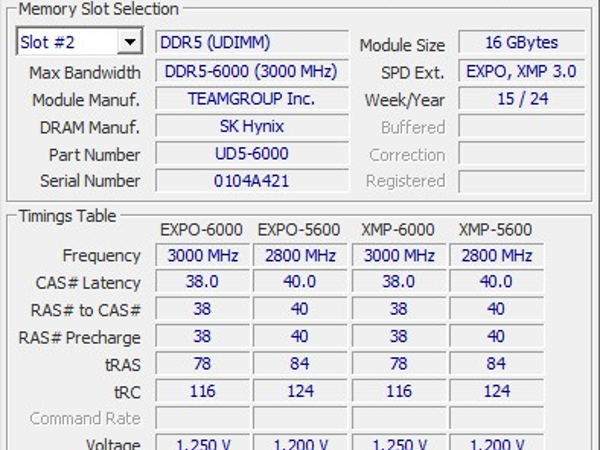 Team Group 16GB DDR5 6000 MT/s CL38