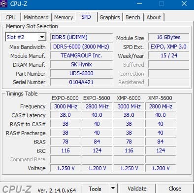 Team Group 16GB DDR5 6000 MT/s CL38