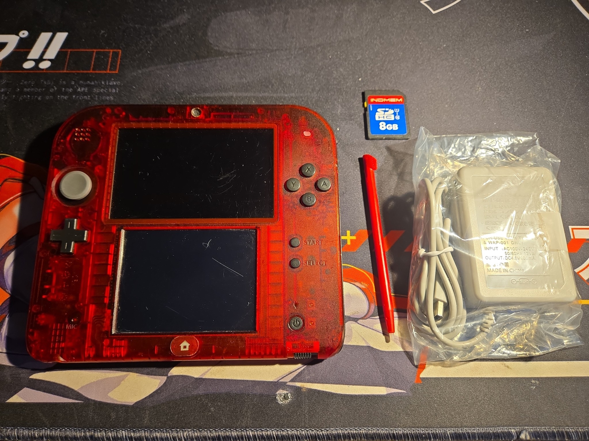 RARE CUSTOM USED Nintendo 2DS Crystal Red/Black Handheld Console Multi-Game Pack