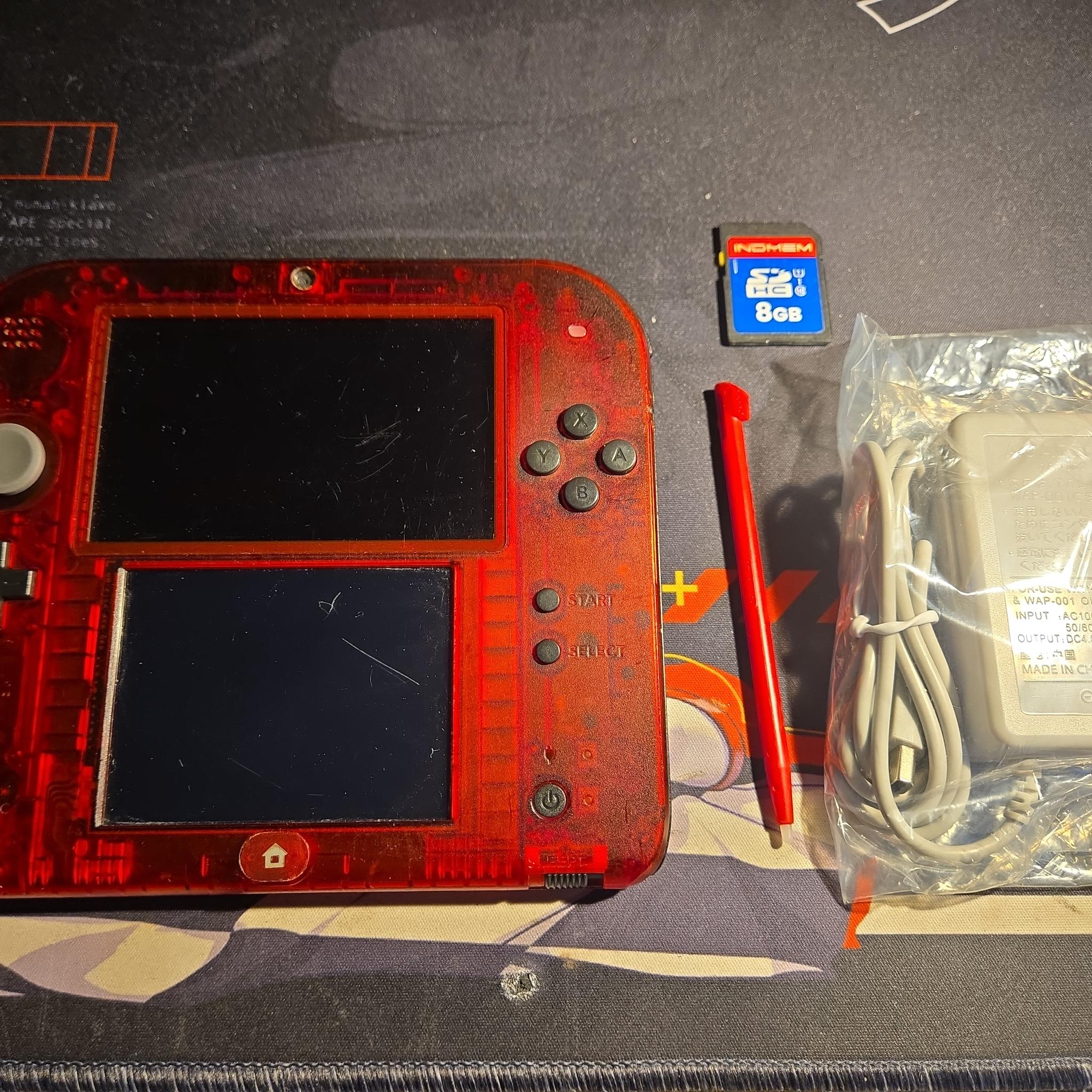 RARE CUSTOM USED Nintendo 2DS Crystal Red/Black Handheld Console Multi-Game Pack