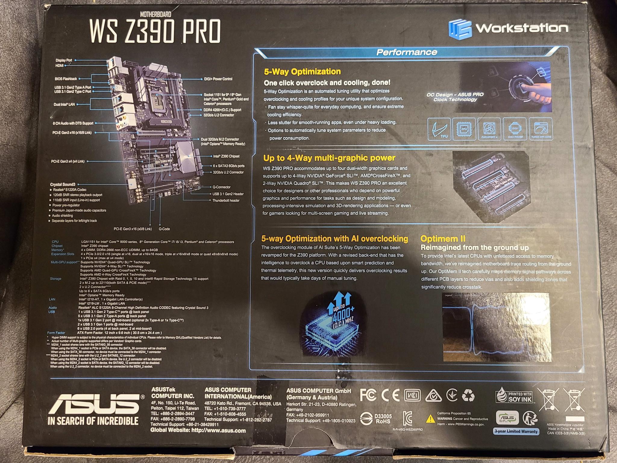 ASUS WS Z390 Motherboard Combo Loaded 32 GB DDR4 SSD Intel Pentium Gold G5420 Noctua Cooler