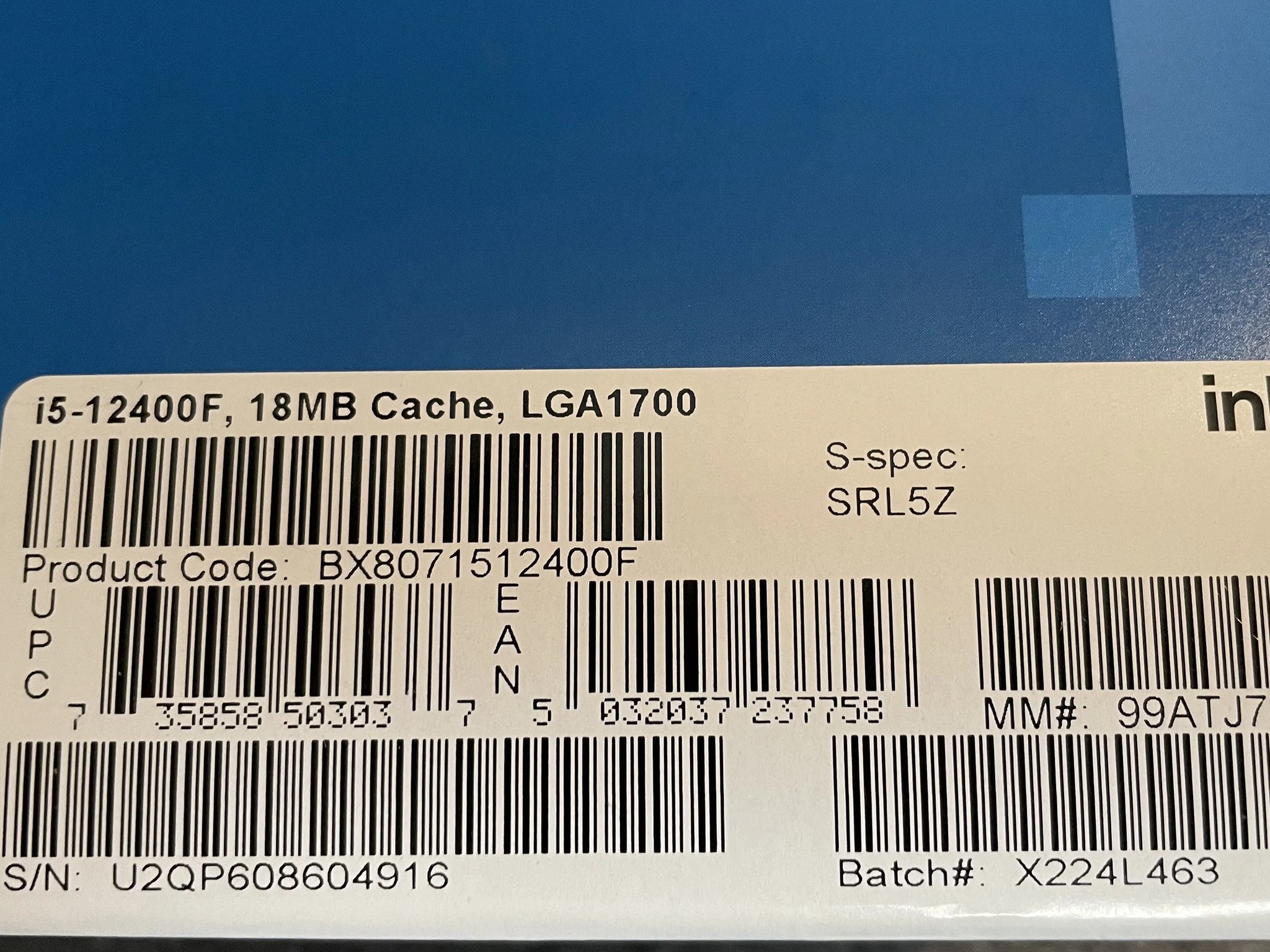 Like New! Intel i5 12400F 6 Cores LGA1700