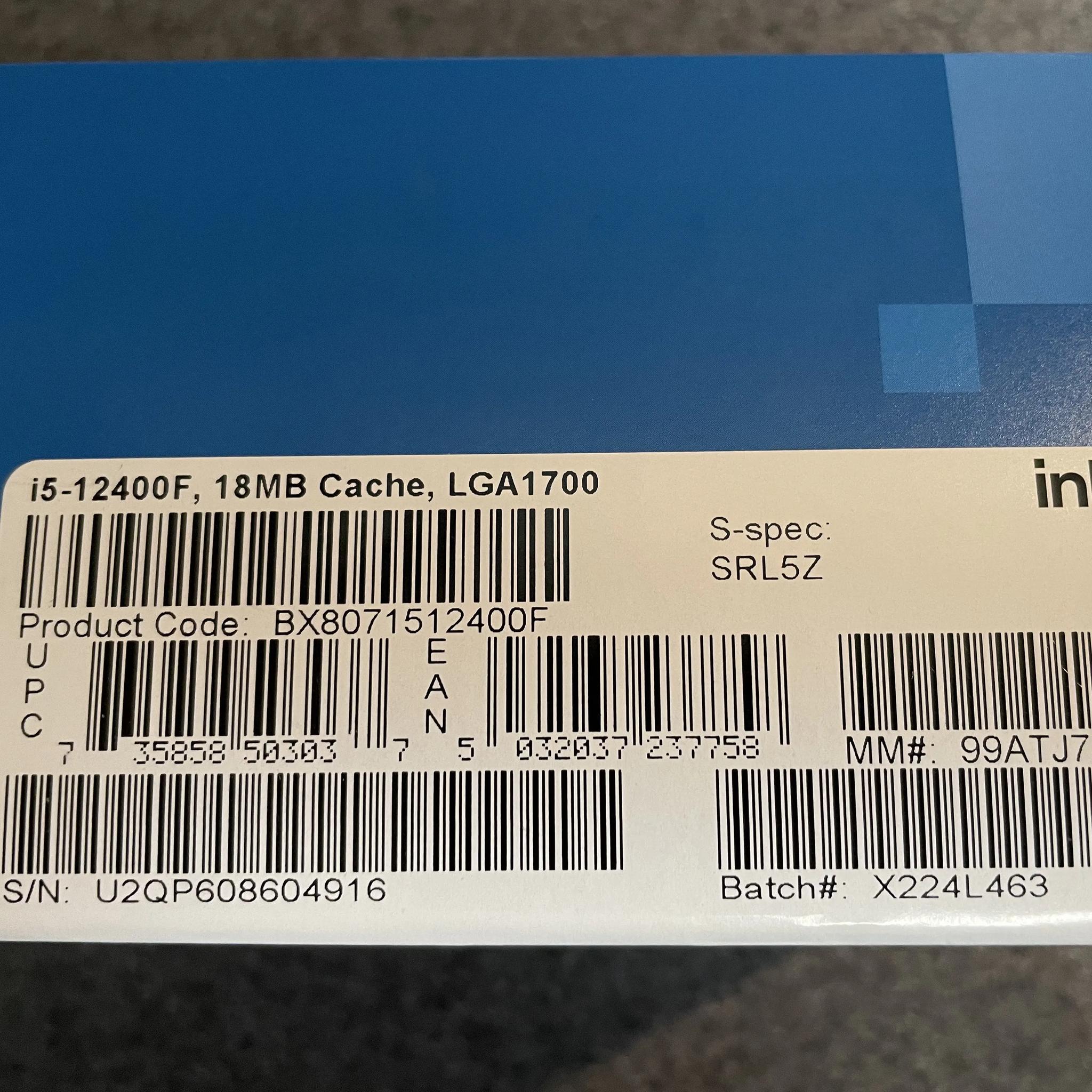 Like New! Intel i5 12400F 6 Cores LGA1700