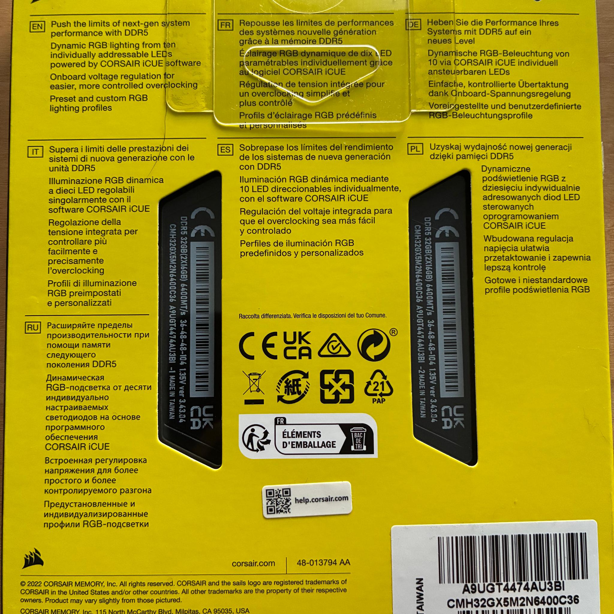 Corsair Vengeance RGB DDR5 6400MHz 32GB (16GB x 2)