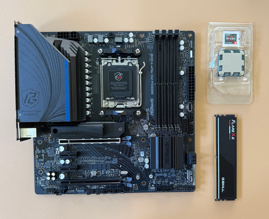 Ryzen 5 7600X・B650・DDR5 16GBセット AMD Ryzen 5 7600X + Asrock B650M PG Riptide + GSkill 16GB 6000mhz