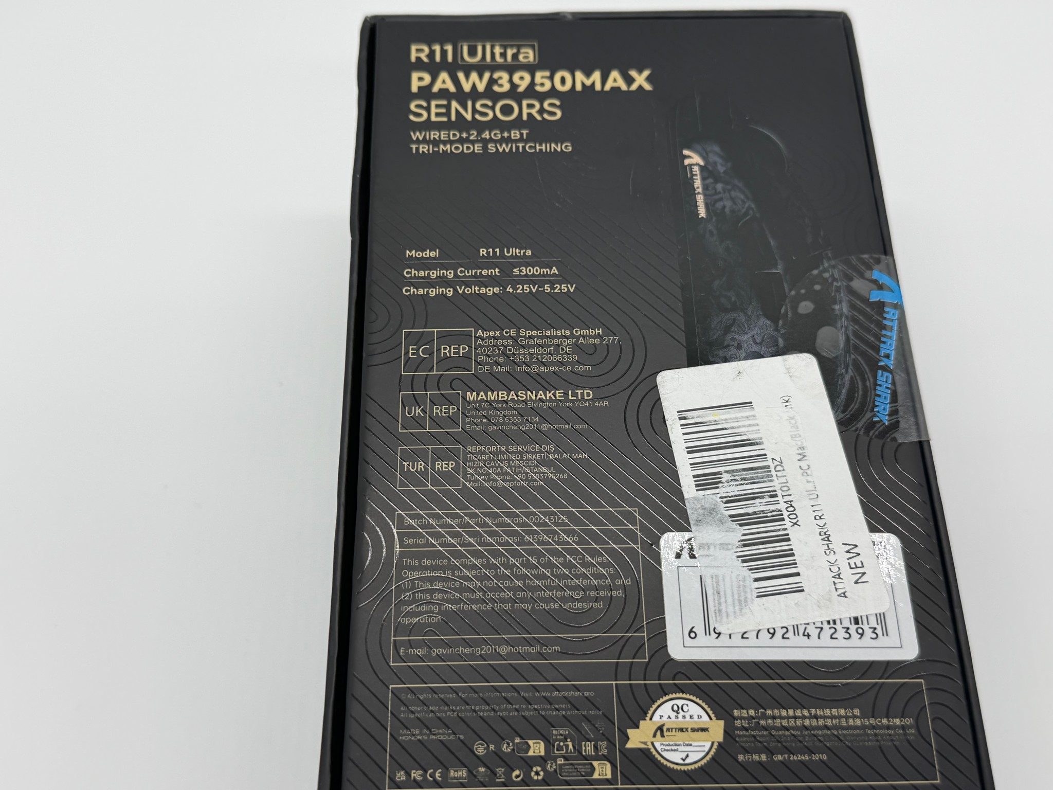 Attack Shark R11-ULTRA PAW3950MAX – Black Ink Edition – Sealed Retail Box