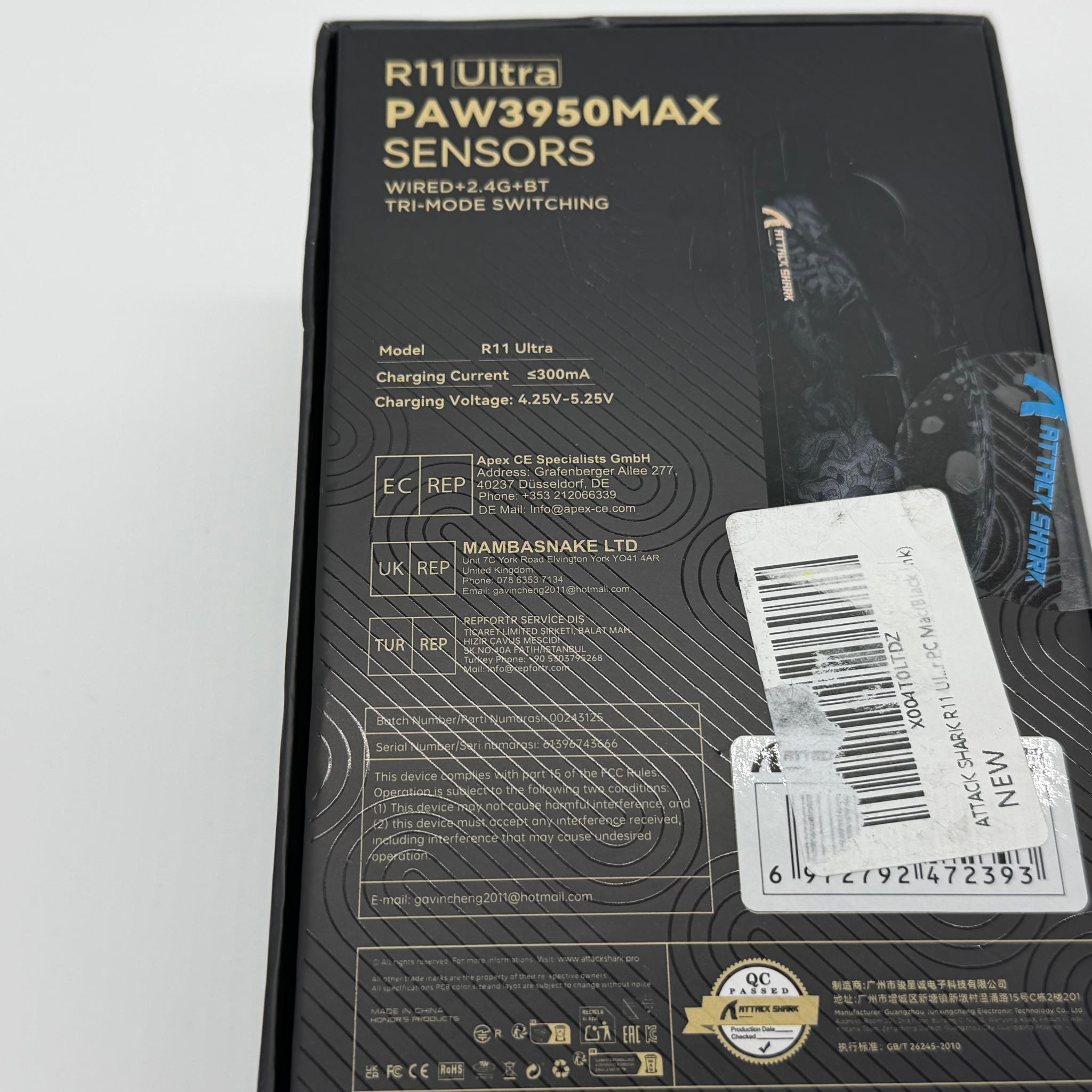 Attack Shark R11-ULTRA PAW3950MAX – Black Ink Edition – Sealed Retail Box