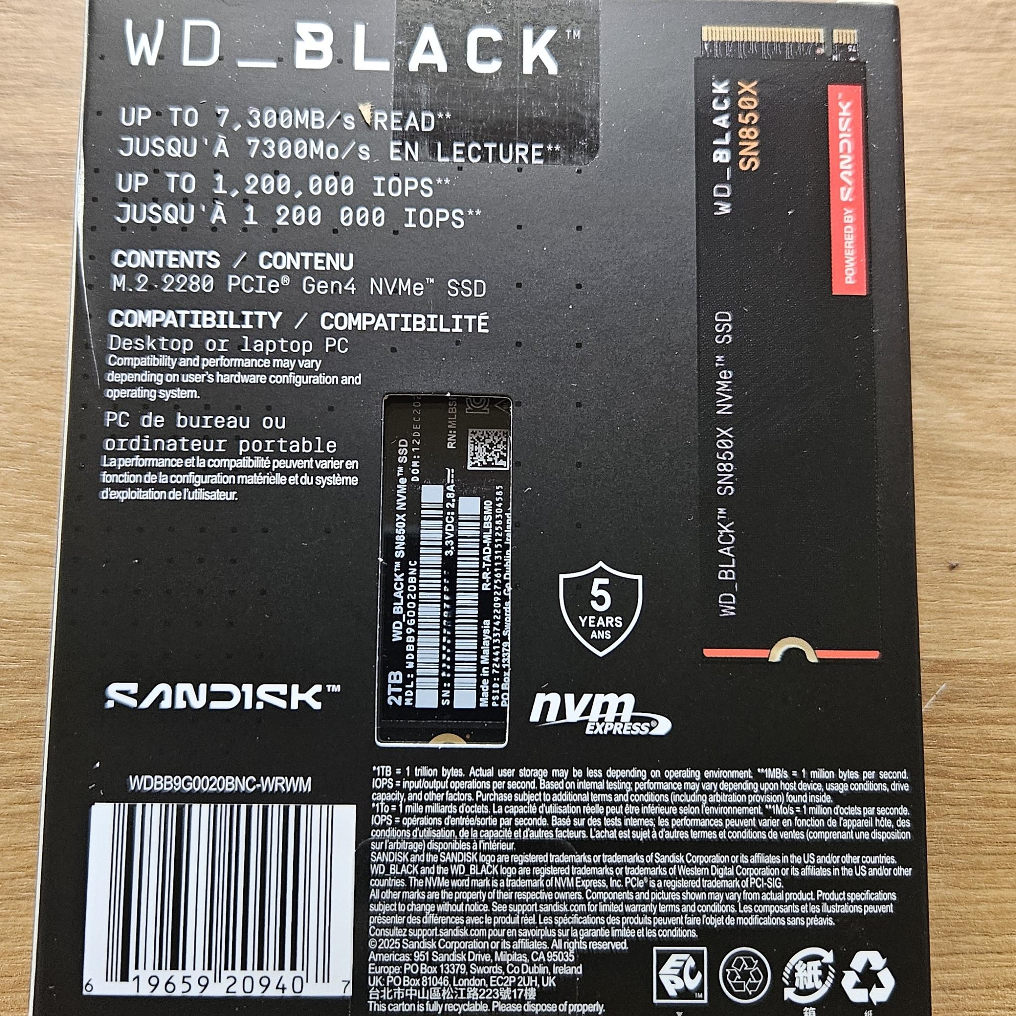 **NEW IN BOX** WD Black SN850X 2TB NVMe