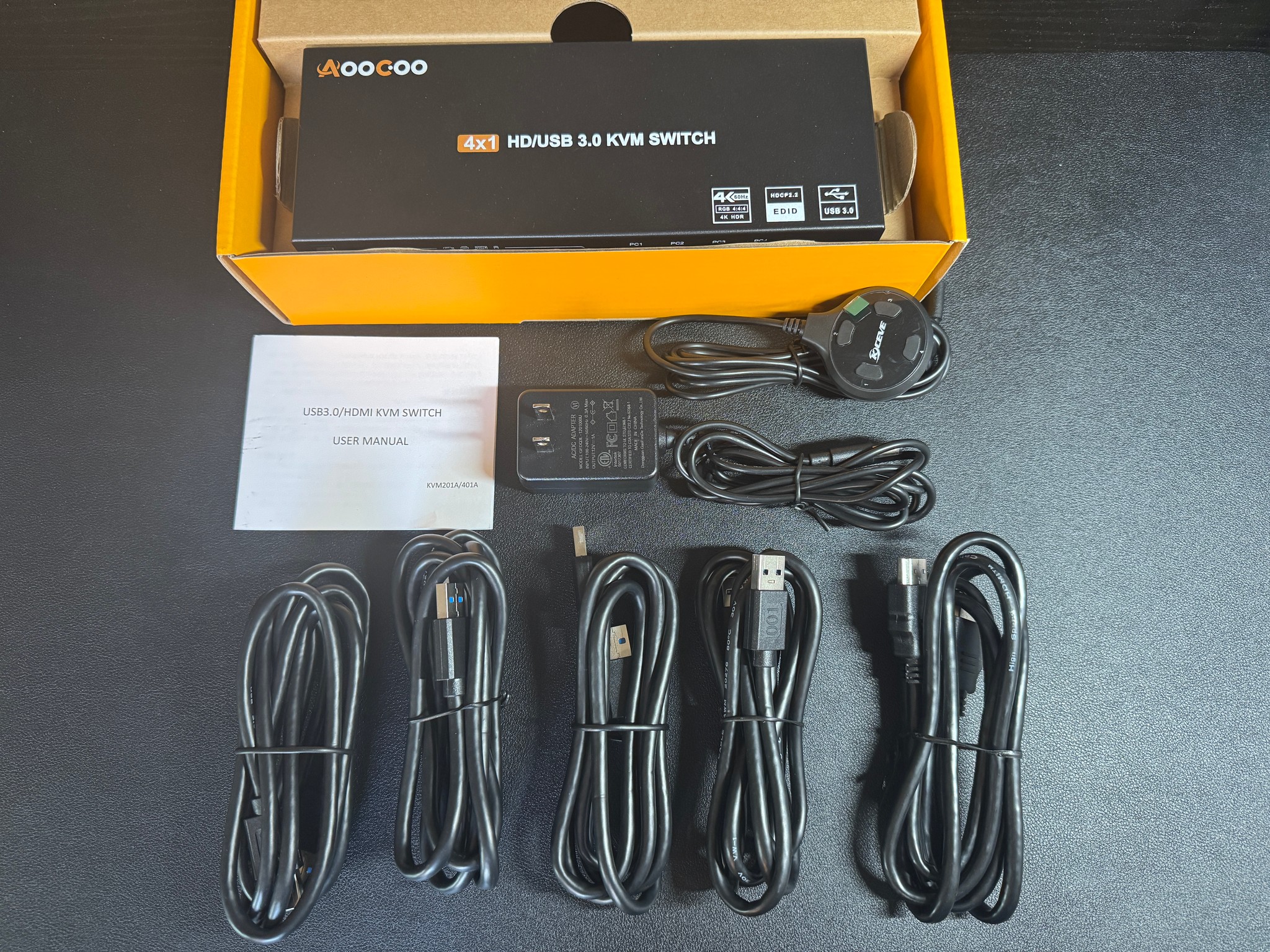 KVM Switch HDMI 4K@60Hz,KVM Switches for 4 Computers Share 1 Monitor and 4 USB3.0 Devices with Simul