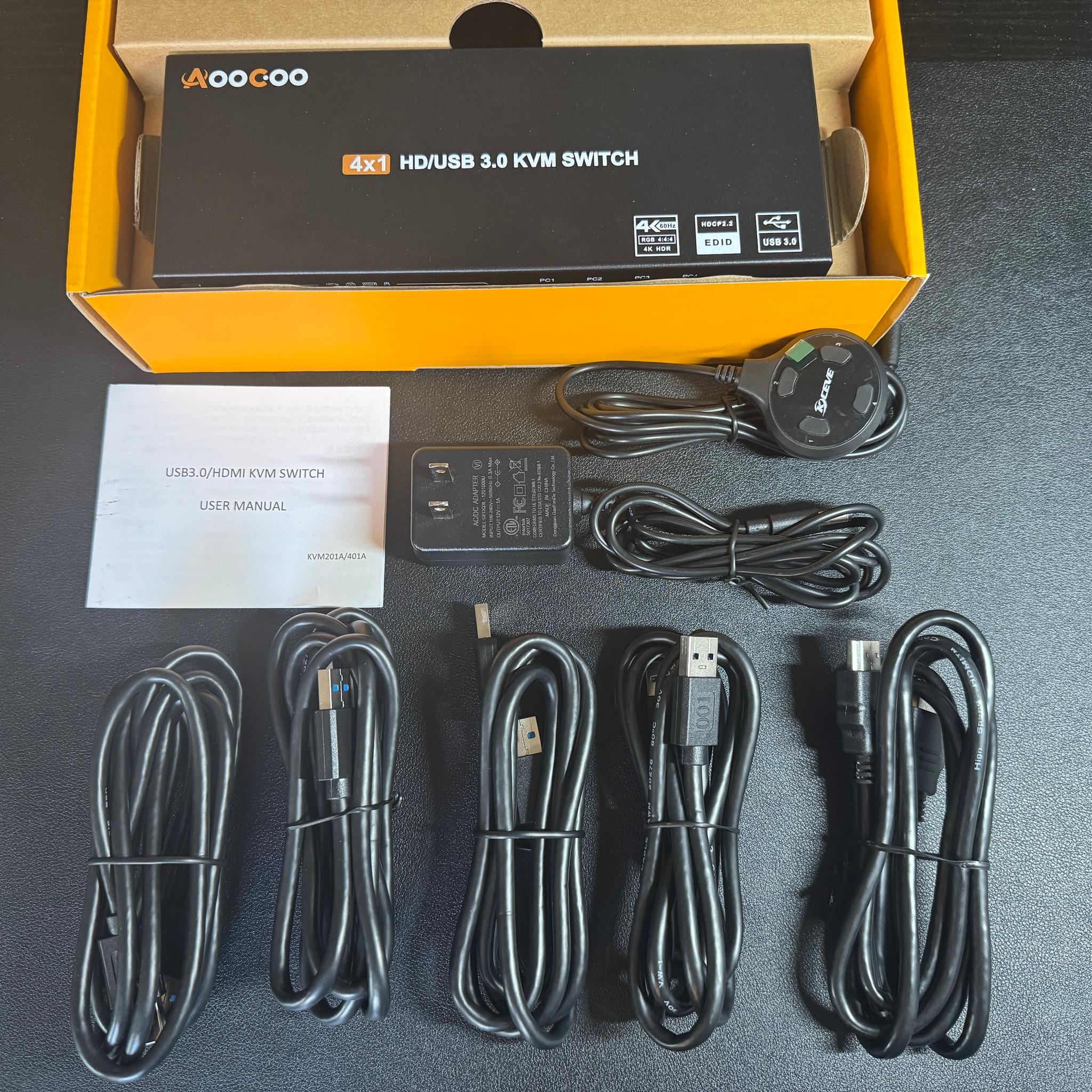 KVM Switch HDMI 4K@60Hz,KVM Switches for 4 Computers Share 1 Monitor and 4 USB3.0 Devices with Simul