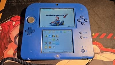 CUSTOM USED Nintendo 2DS Blue/Black Handheld Console, Mario Kart 7 Edition