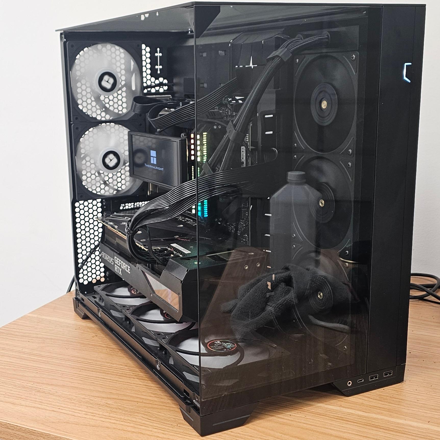 Black PC Case with Tempered Glass w/ 5 Fans