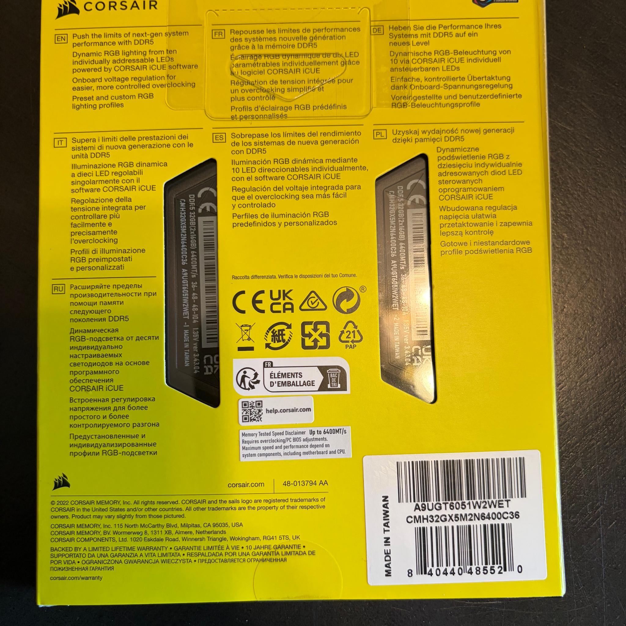Corsair Vengence RGB 32GB DDR5 6400MHz CL36 Kit New-in-Box