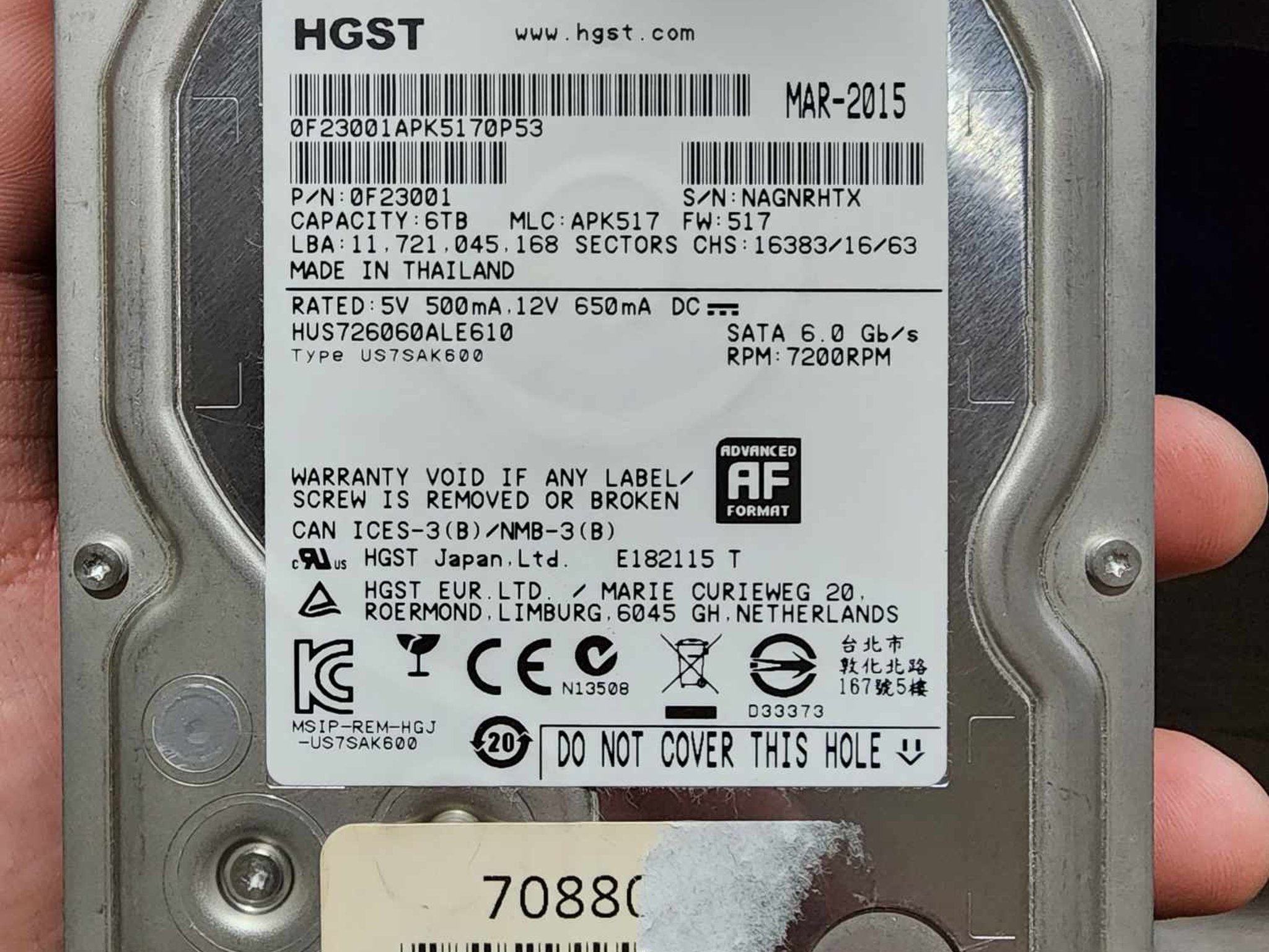 HGST Ultrastar 7K6000 HUS726060ALE610 0F23001 6TB 7200 RPM SATA 3.5" 512E ISE 128MB Cache Enterprise