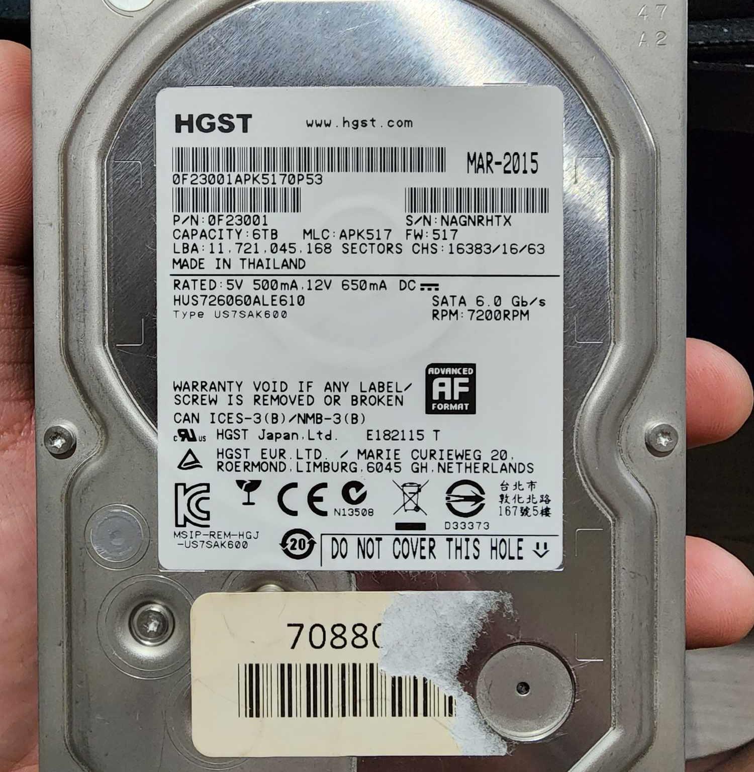 HGST Ultrastar 7K6000 HUS726060ALE610 0F23001 6TB 7200 RPM SATA 3.5" 512E ISE 128MB Cache Enterprise