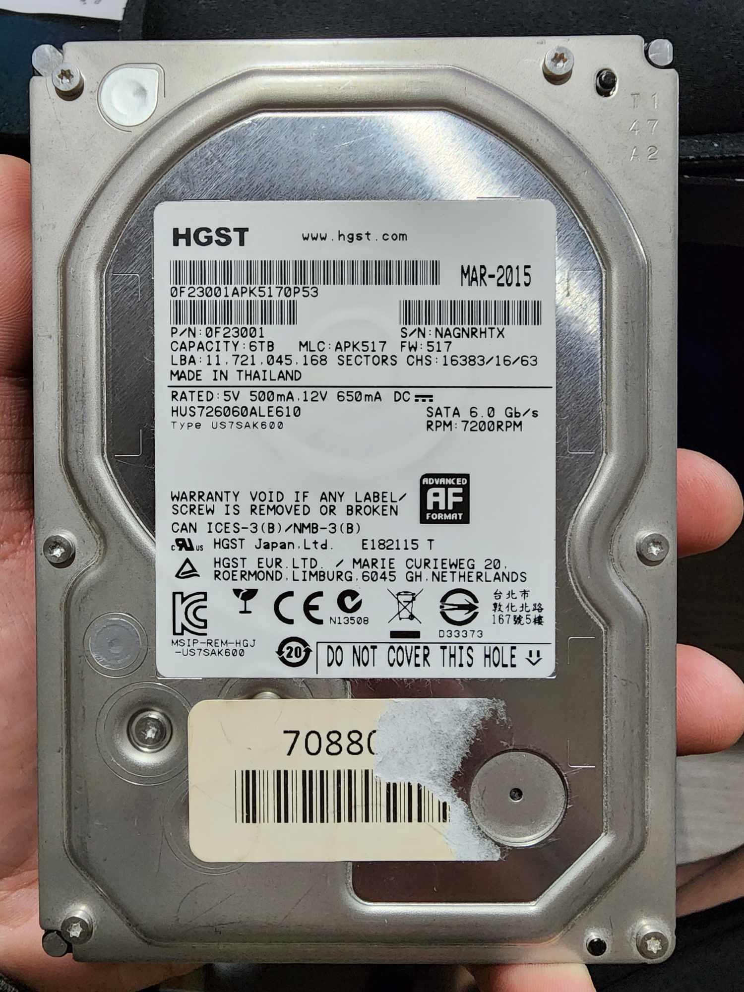 HGST Ultrastar 7K6000 HUS726060ALE610 0F23001 6TB 7200 RPM SATA 3.5" 512E ISE 128MB Cache Enterprise
