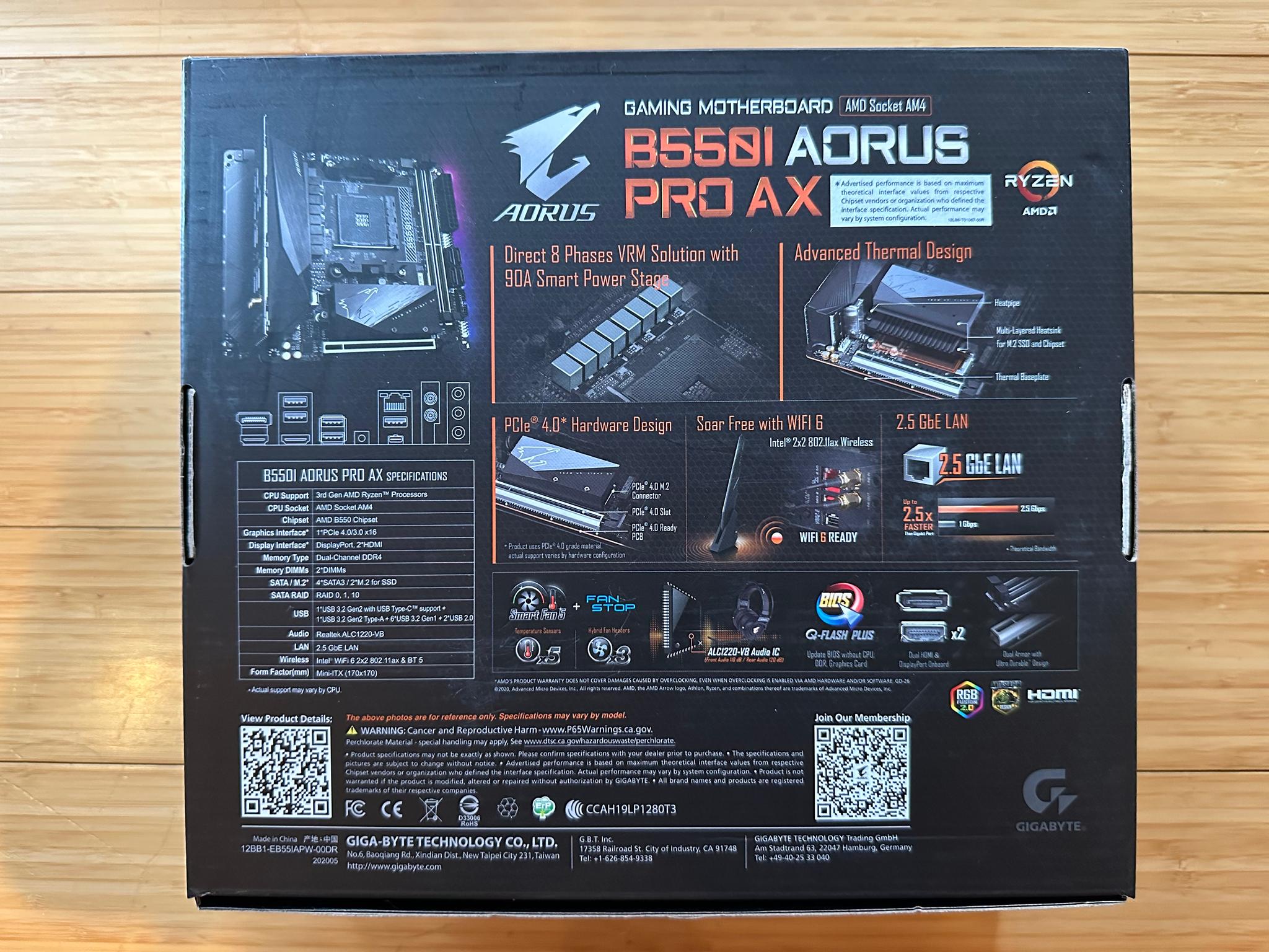 Gigabyte B550I AORUS PRO AX Mini ITX AM4 Motherboard (Lightly Used, In Box)