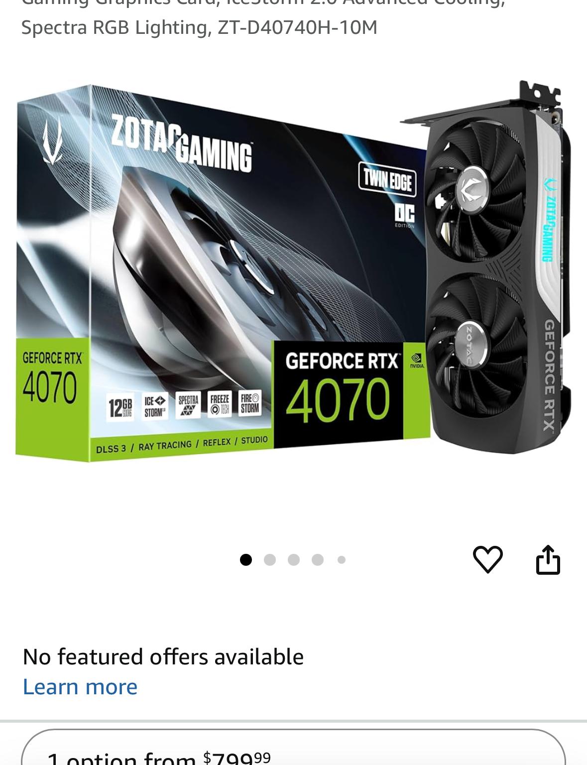 RTX 4070 twin fan zotac gaming 12g vram