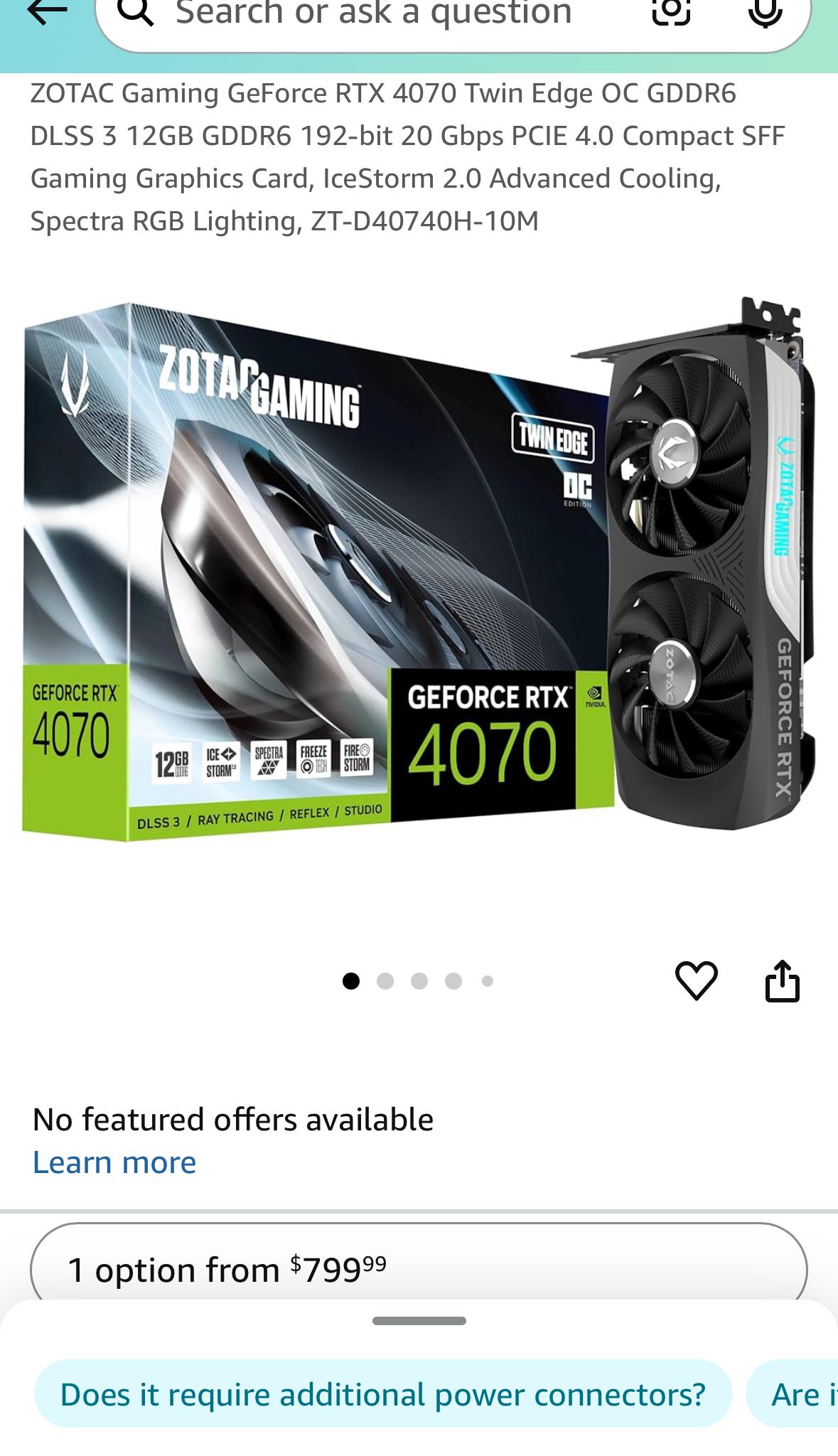 RTX 4070 twin fan zotac gaming 12g vram