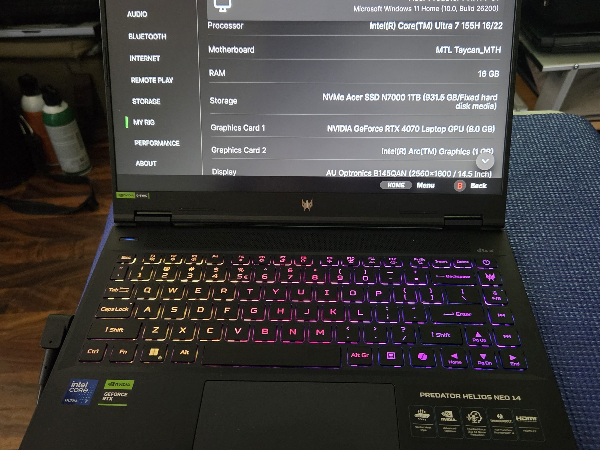 Acer Predator Helios 14.5" QHD 120Hz, Intel U7 155H, 16GB RAM, 1TB SSD, Nvidia RTX 4070 8GB