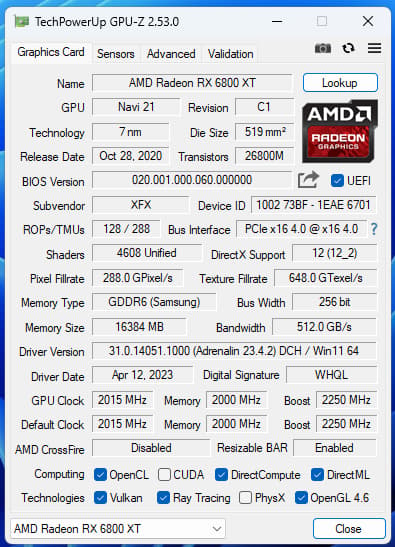 LIKE NEW 6800 XT - XFX SPEEDSTER MERC319 AMD Radeon RX 6800 XT CORE