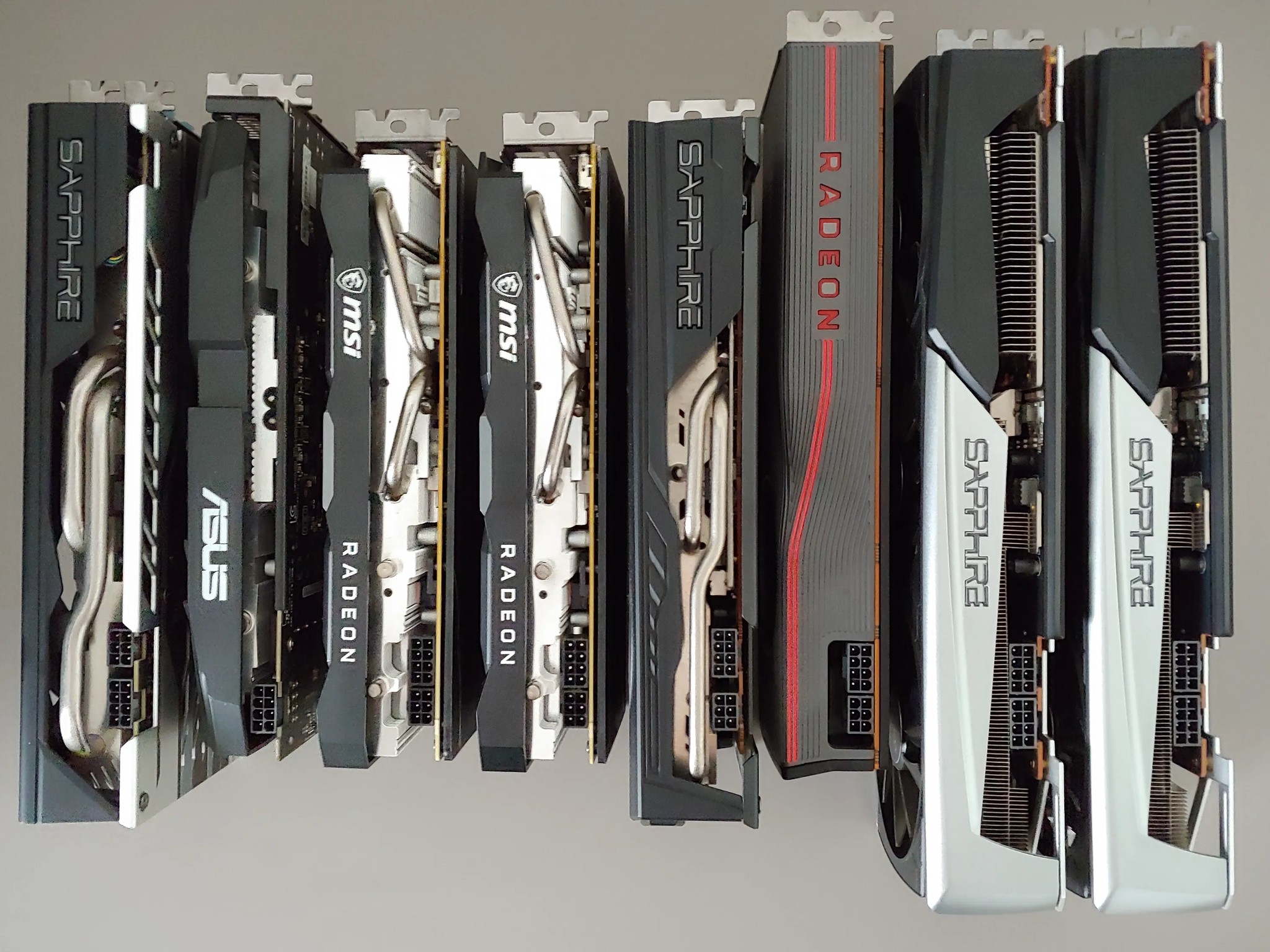 Lot of 8 AMD GPUs – RX 5700 XT (x6) + RX 580 (x2) – VBIOS Disk Included – Clean, Working, A/C Stored