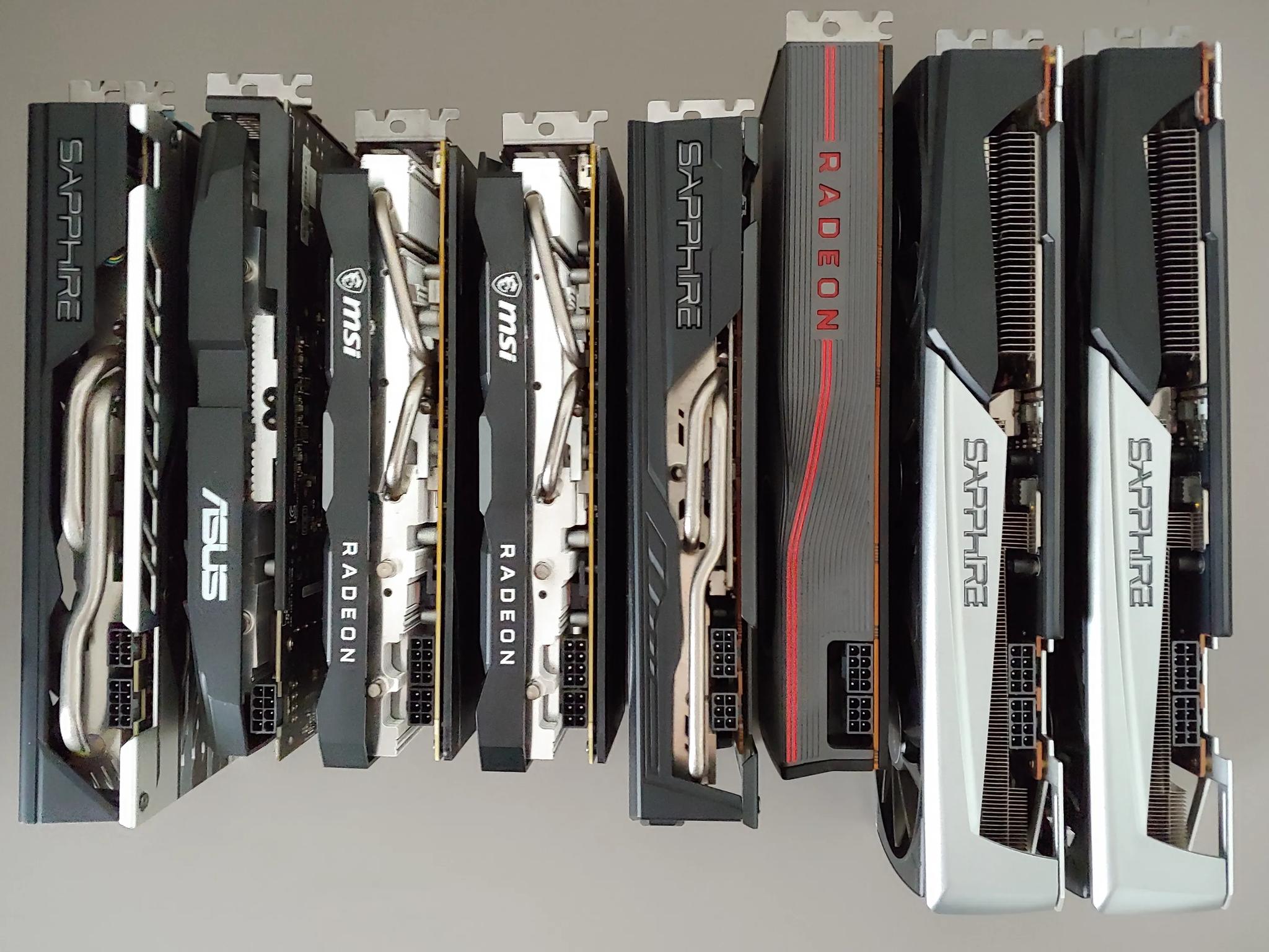 Lot of 8 AMD GPUs – RX 5700 XT (x6) + RX 580 (x2) – VBIOS Disk Included – Clean, Working, A/C Stored