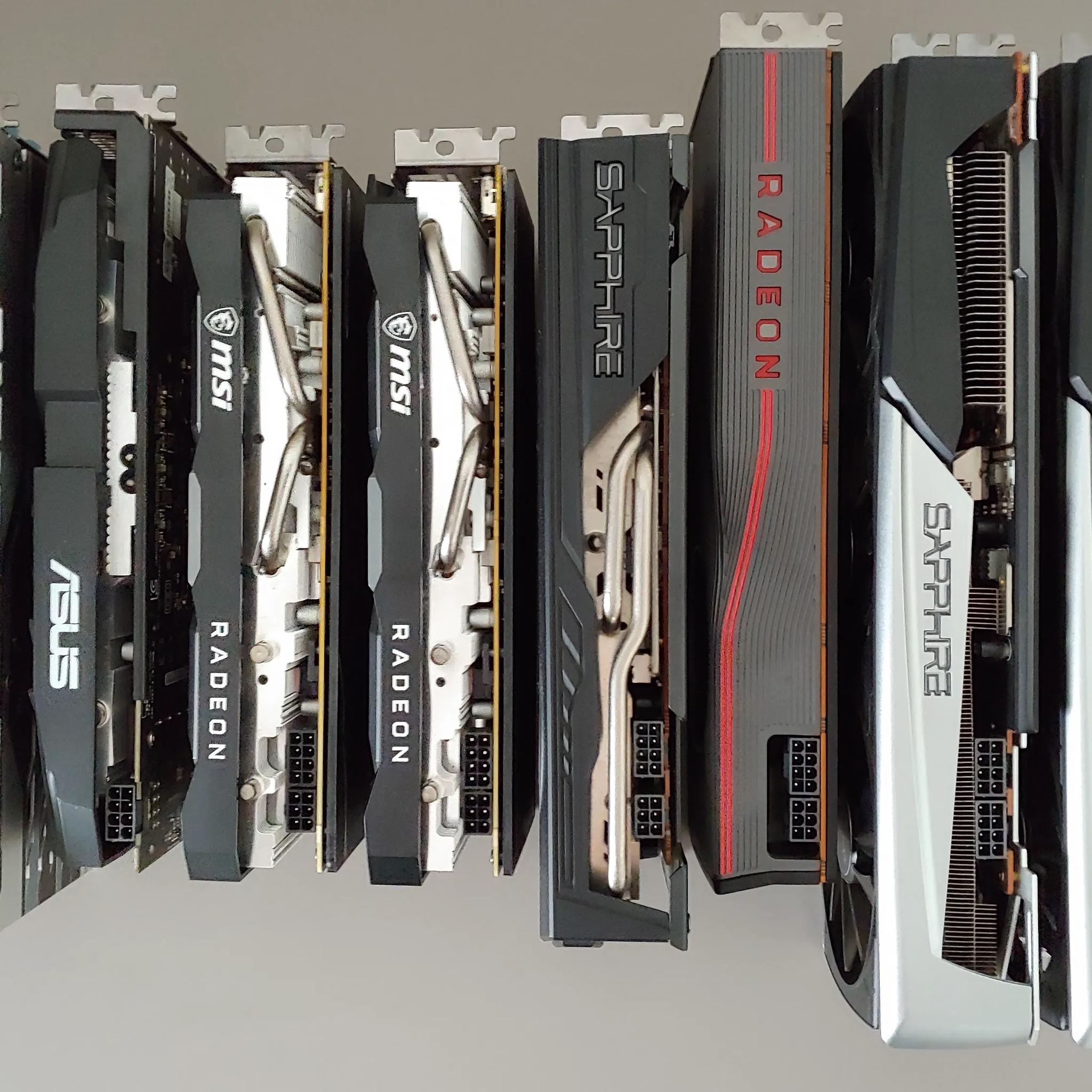 Lot of 8 AMD GPUs – RX 5700 XT (x6) + RX 580 (x2) – VBIOS Disk Included – Clean, Working, A/C Stored