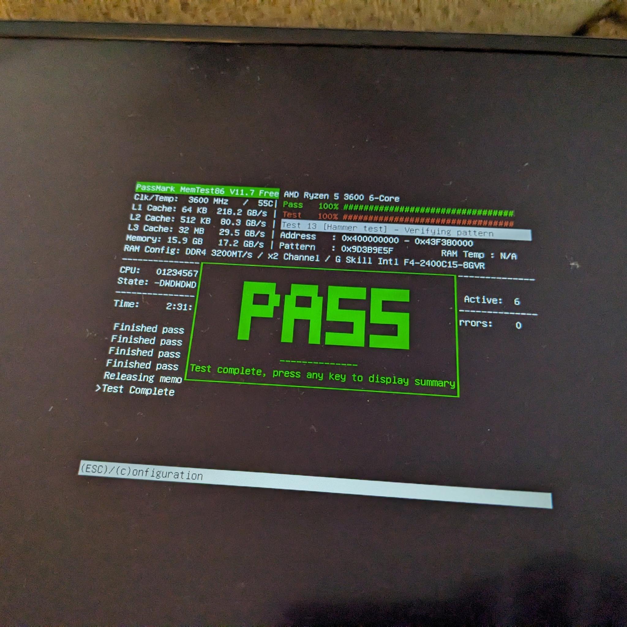 G.SKILL Ripjaws V DDR4 2400 C15-Tested w/ MemTest86 at 3200MHz for 4+ hours. IOB