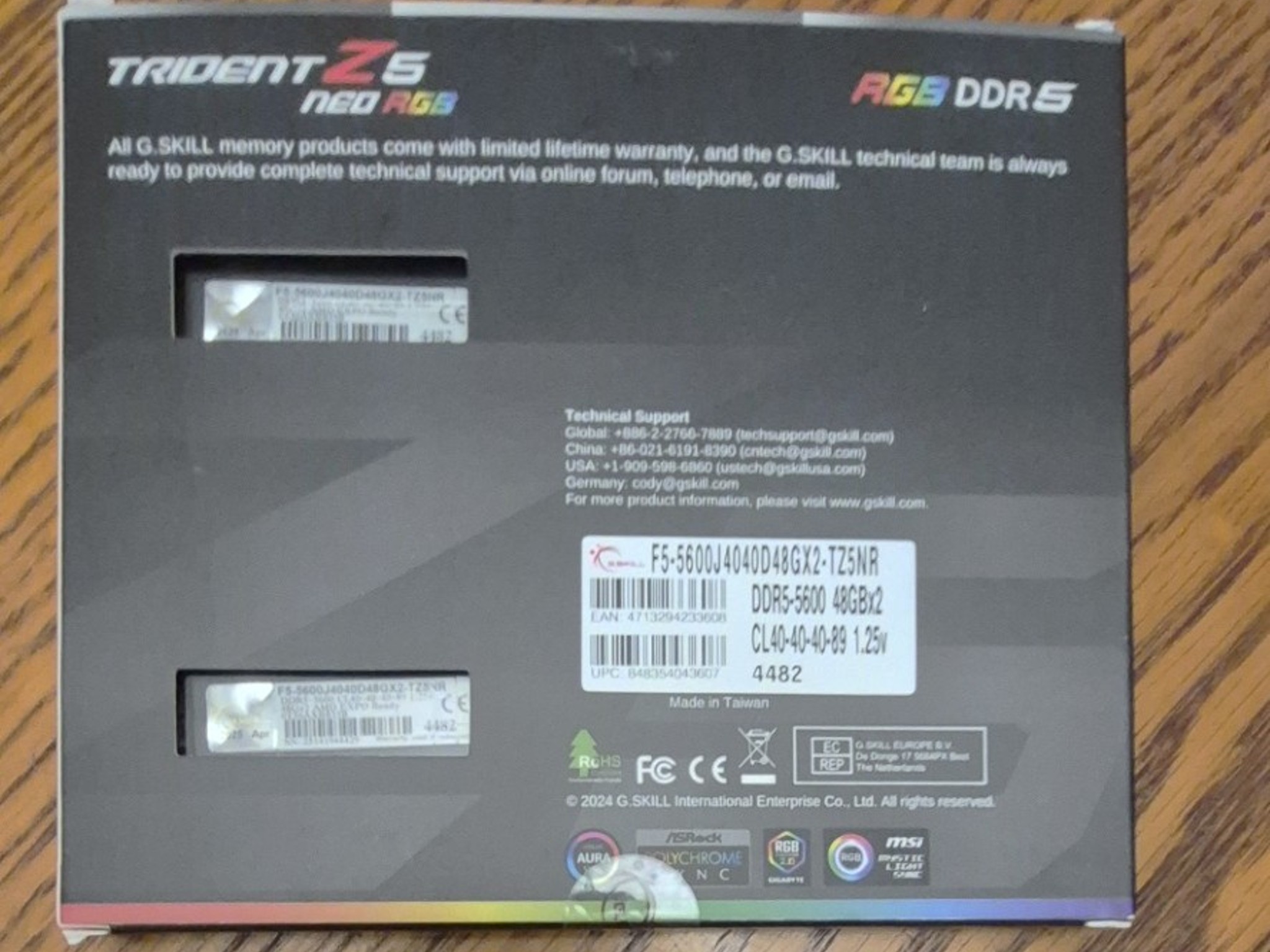 G.Skill Trident Z5 Neo RGB F5-5600J4040D48GX2-TZ5NR memory module 96 GB 2 x 48 G
