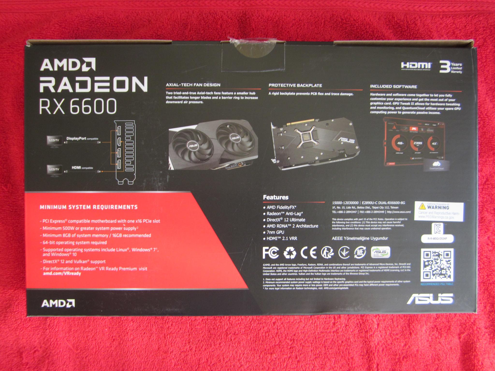 ASUS DUAL AMD Radeon RX 6600 8GB Video Card