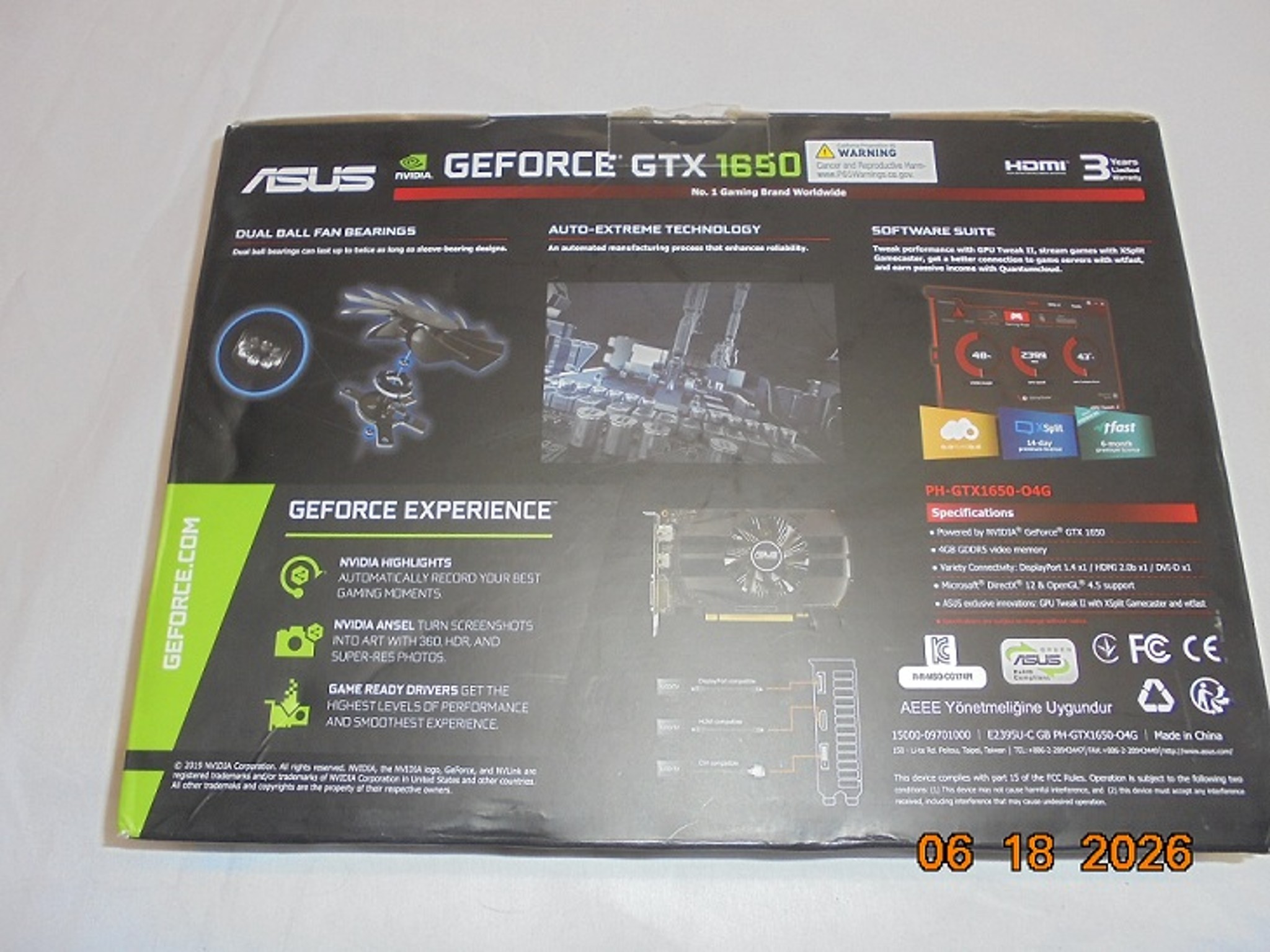 ASUS PHOENIX GTX 1650 OC/PH-GTX1650-O4G/Like New Open Box Condition