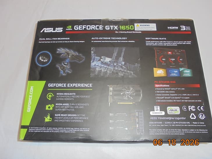 ASUS PHOENIX GTX 1650 OC/PH-GTX1650-O4G/Like New Open Box Condition