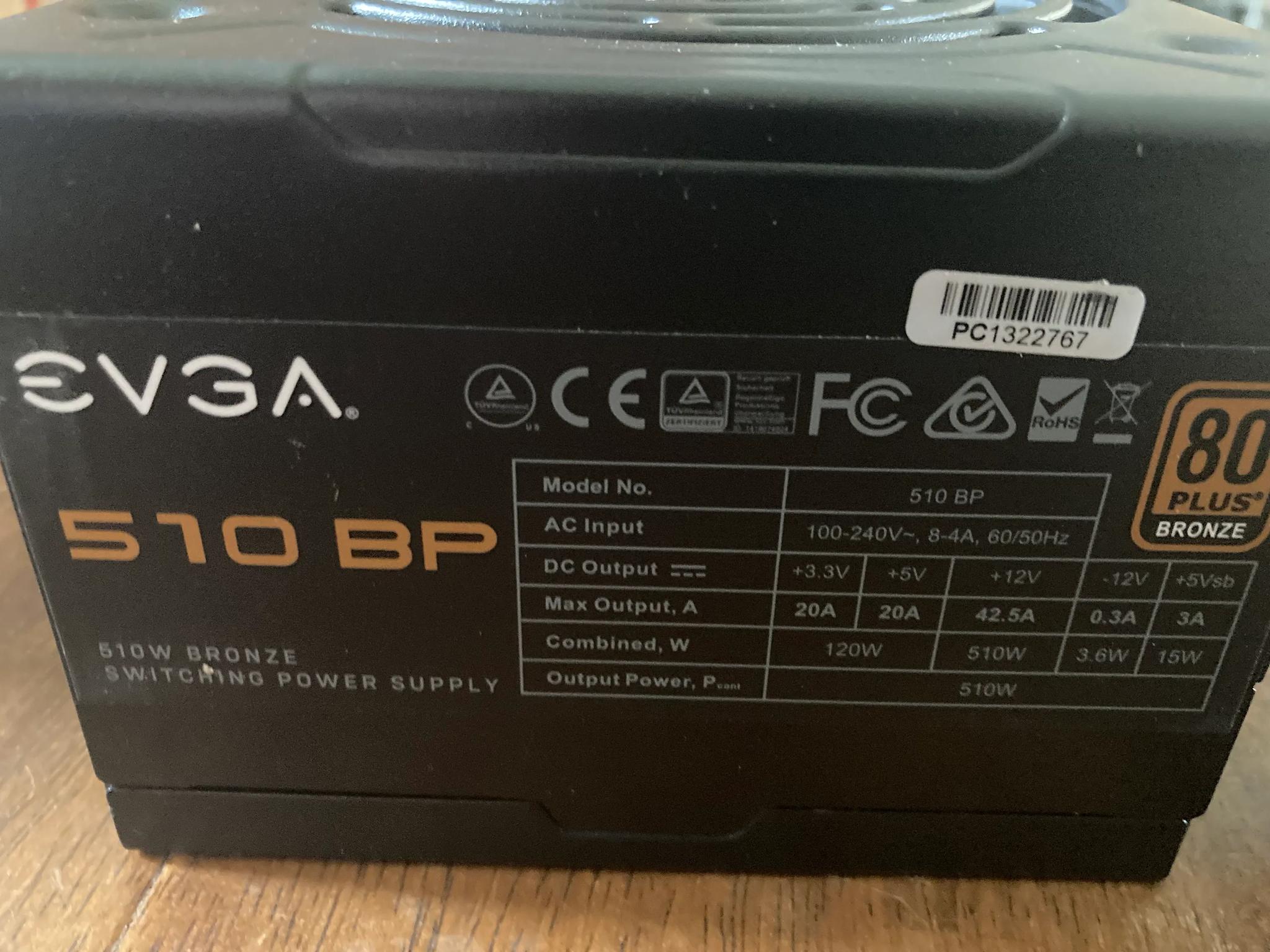 EVGA 510 BP 510W 80+ Bronze ATX Power Supply