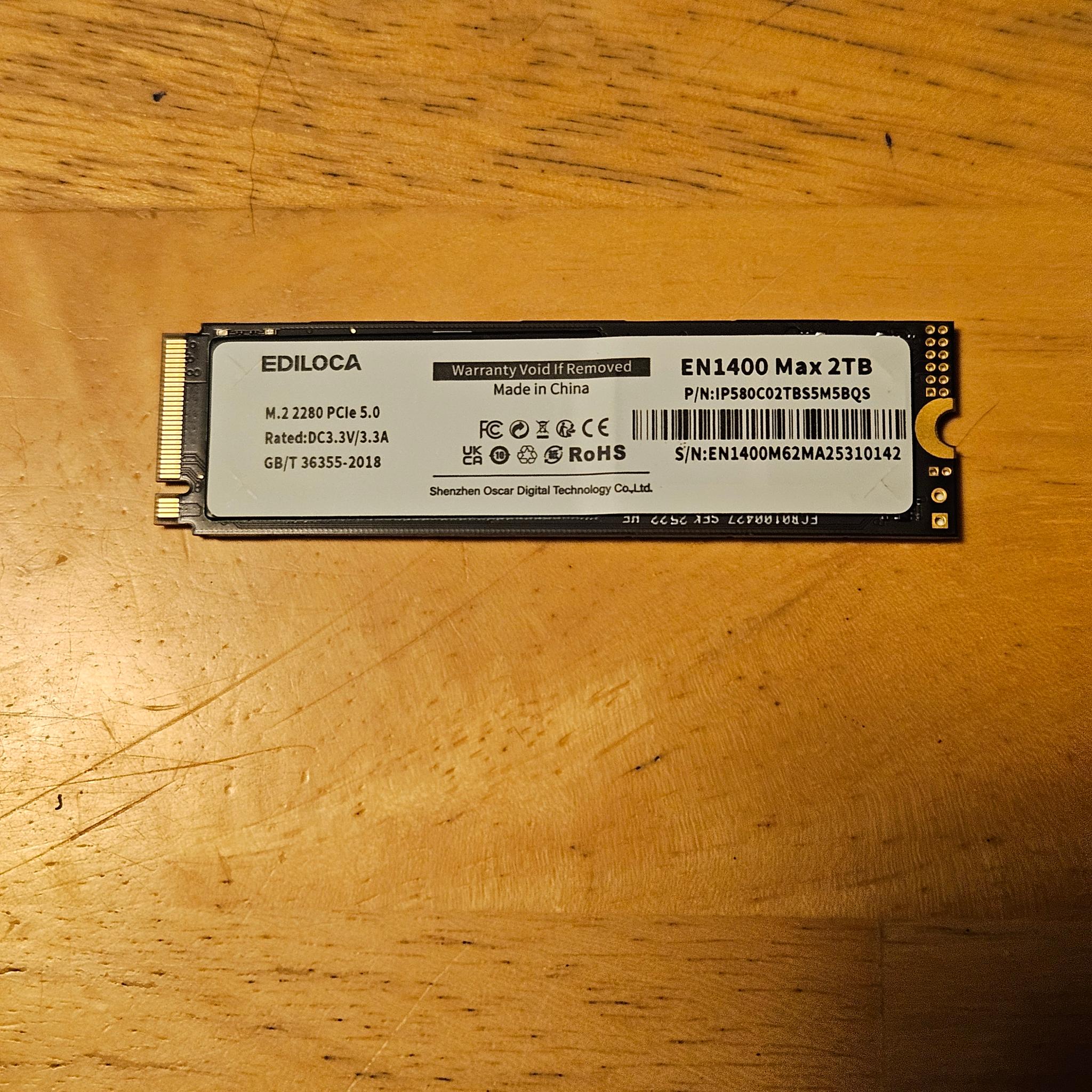 Ediloca EN1400 Max 2TB Gen 5 NVME SSD with DRAM CACHE and NVME Enclosure!