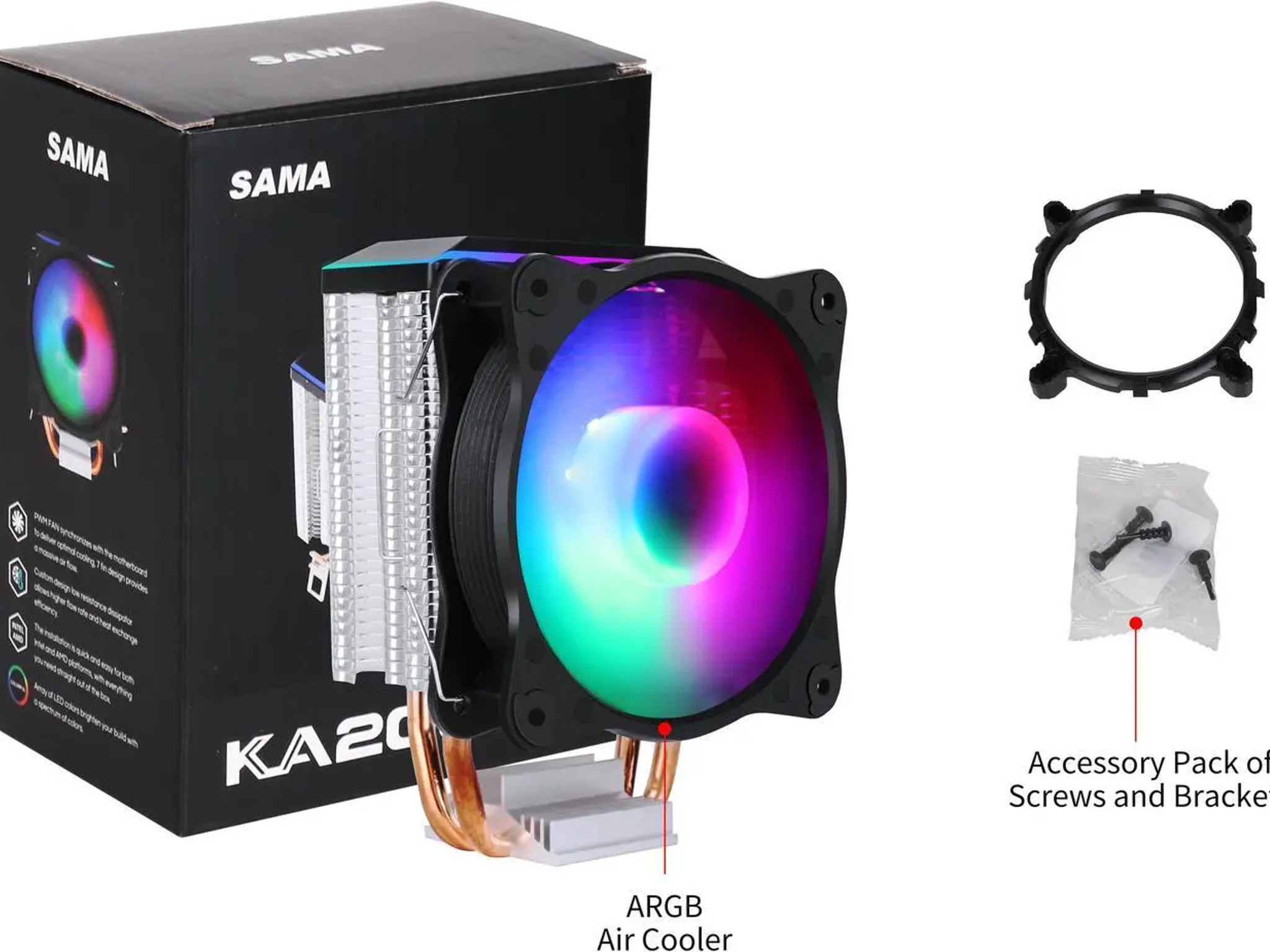 SAMA KA200D RGB CPU Air Cooler 9cm fan for AMD/Intel