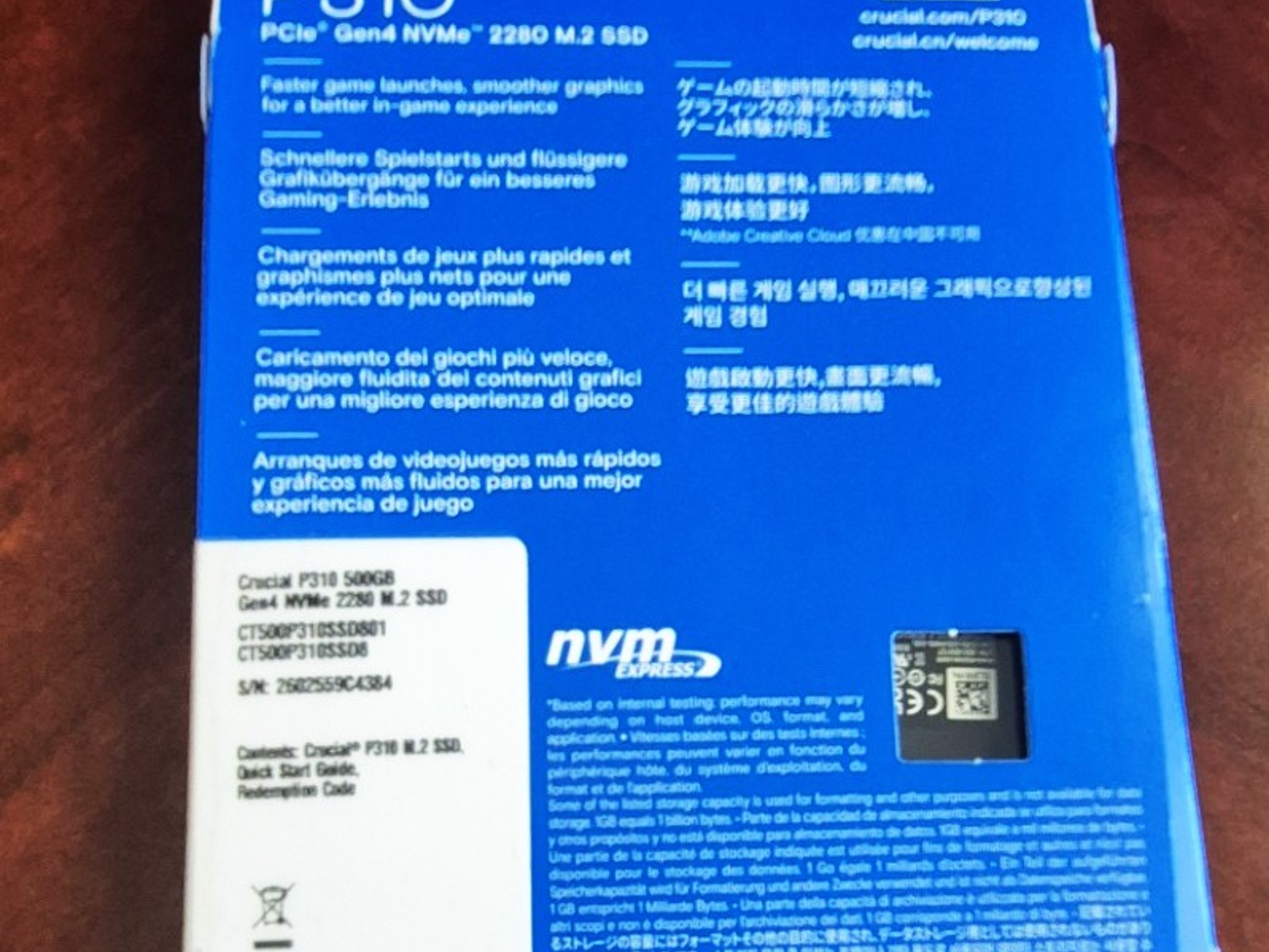Crucial P310 500GB SSD, PCIe Gen4 NVMe M.2 2280, Up to 6,600MB/s- Open Box