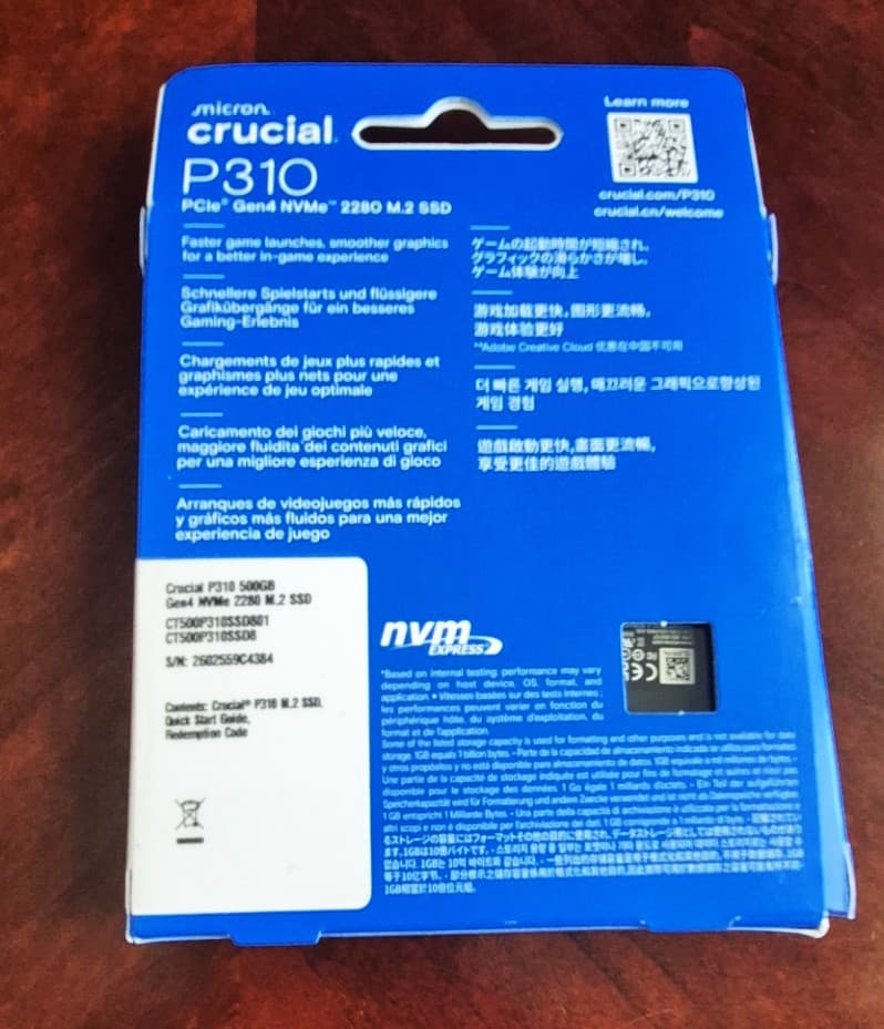 Crucial P310 500GB SSD, PCIe Gen4 NVMe M.2 2280, Up to 6,600MB/s- Open Box