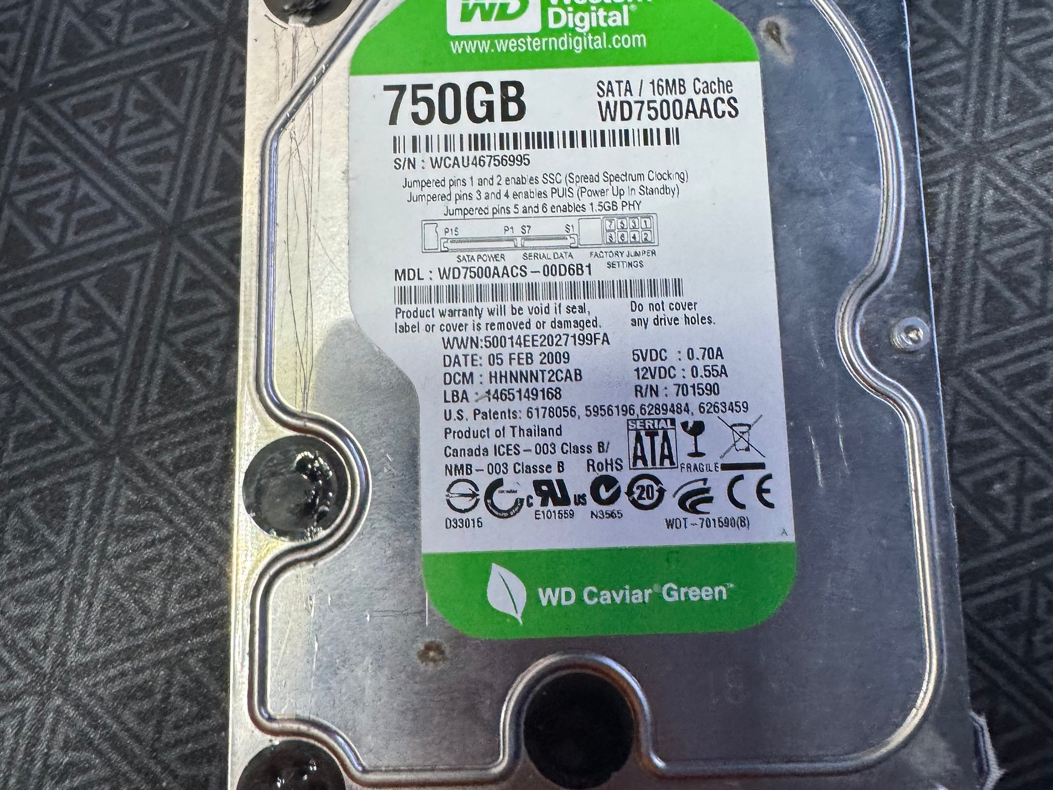 Western digital green 750GB HDD