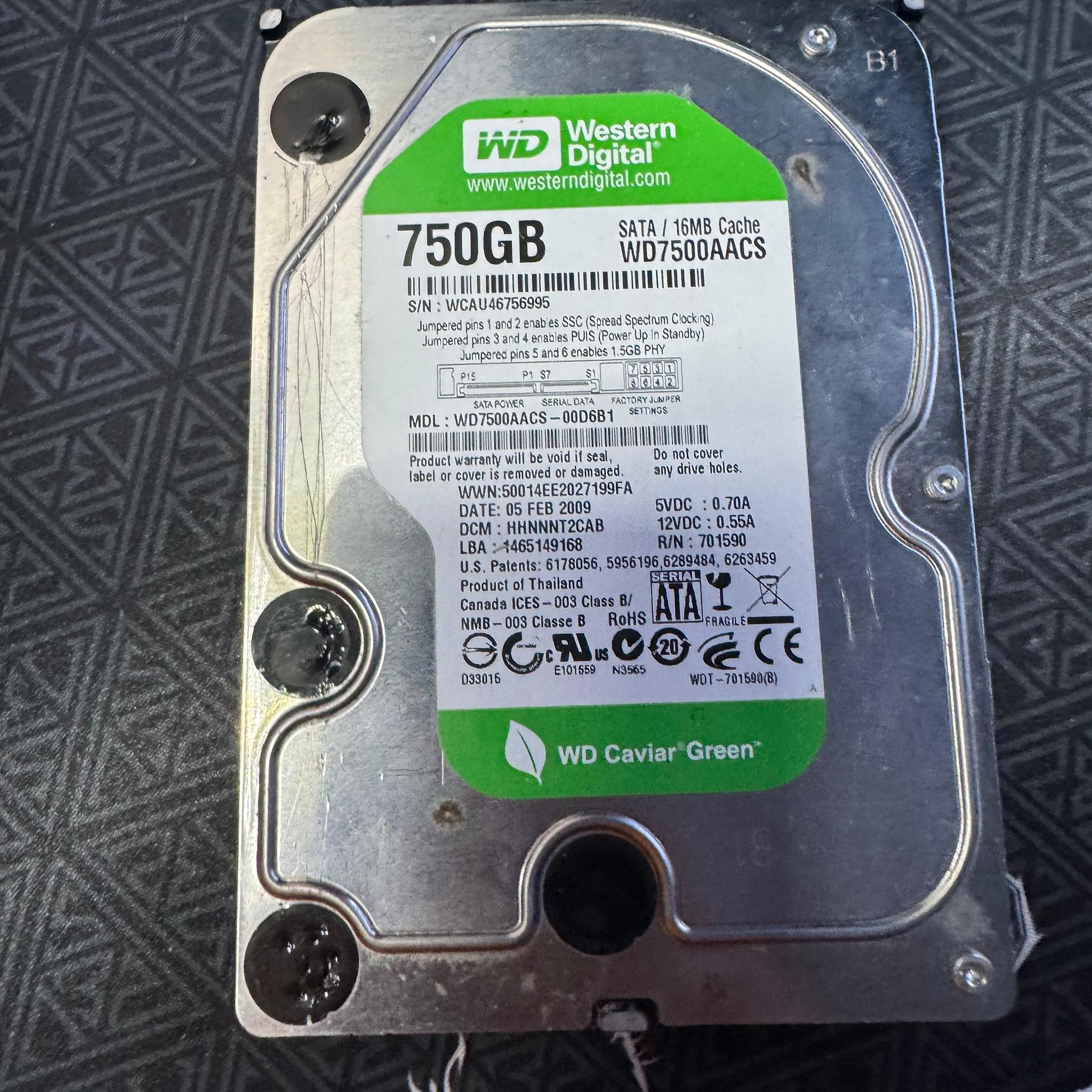 Western digital green 750GB HDD