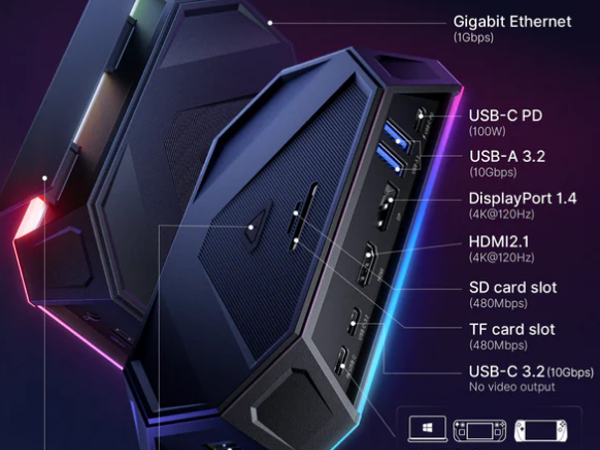 JSAUX RGB Docking Station For Steam Deck / ROG Ally - Black