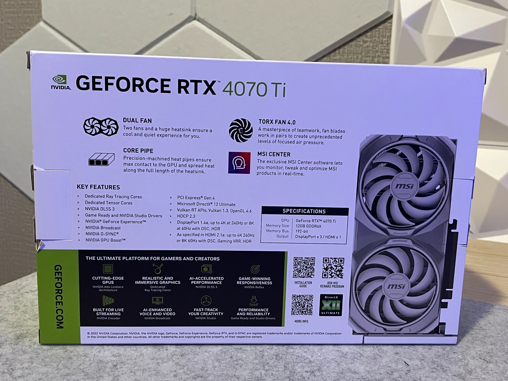 **FREE SHIPPING** MSI - GEFORCE RTX 4070 TI VENTUS 2X OC 12GB GDDR6X WHITE - GREAT CONDITION
