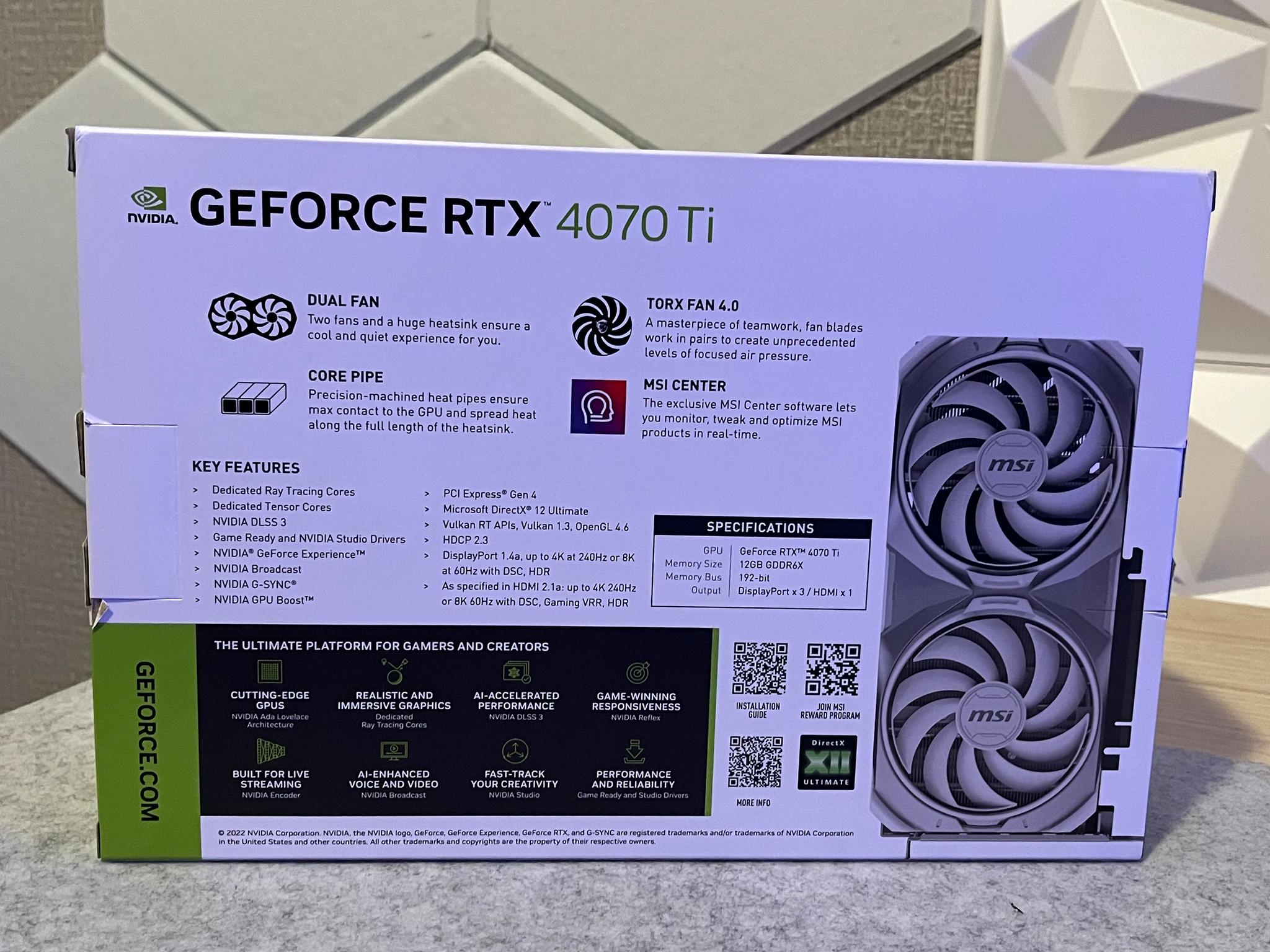 **FREE SHIPPING** MSI - GEFORCE RTX 4070 TI VENTUS 2X OC 12GB GDDR6X WHITE - GREAT CONDITION