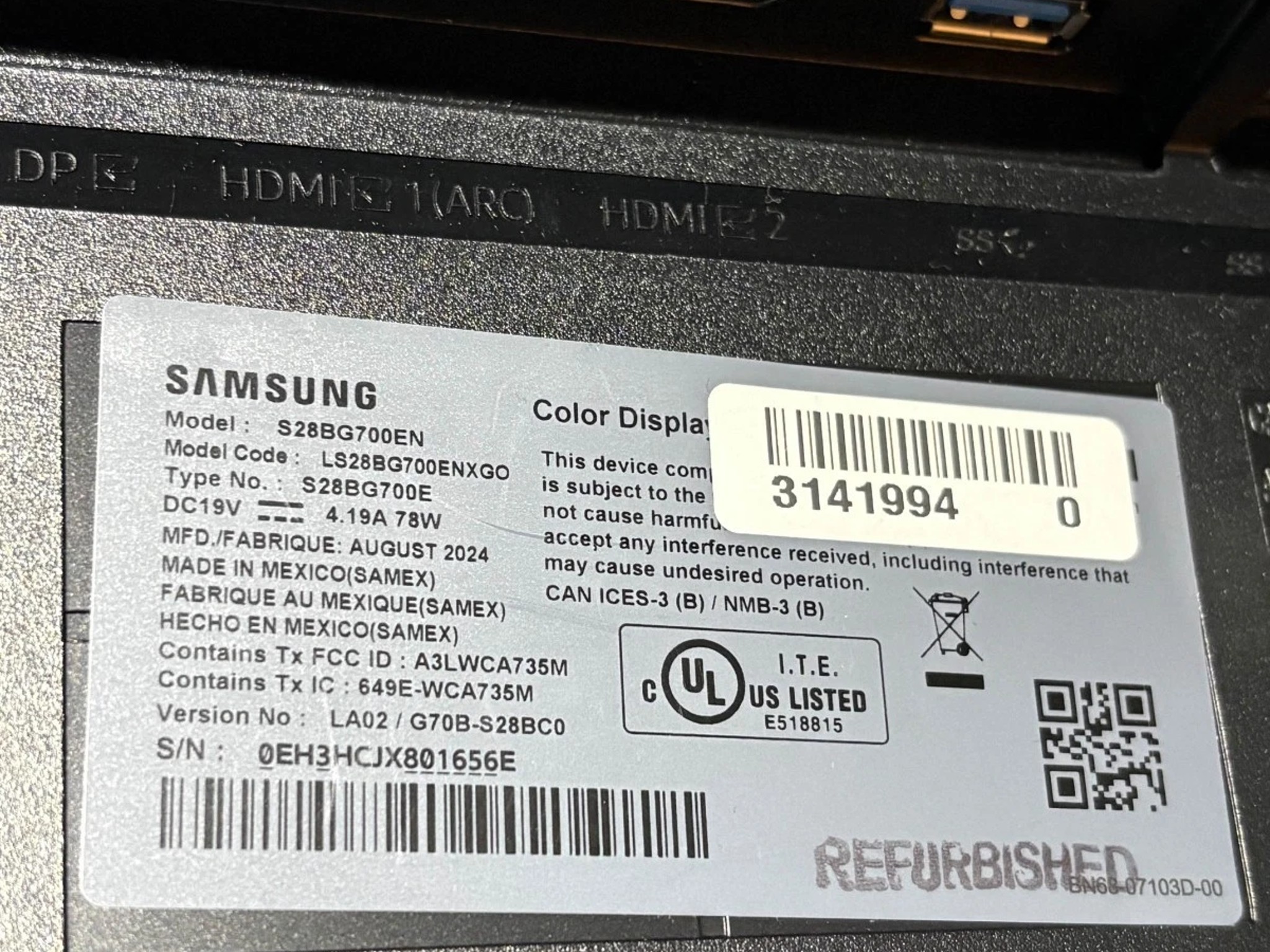 Samsung S28BG700EN 28" 4K UHD Gaming Monitor (CS)