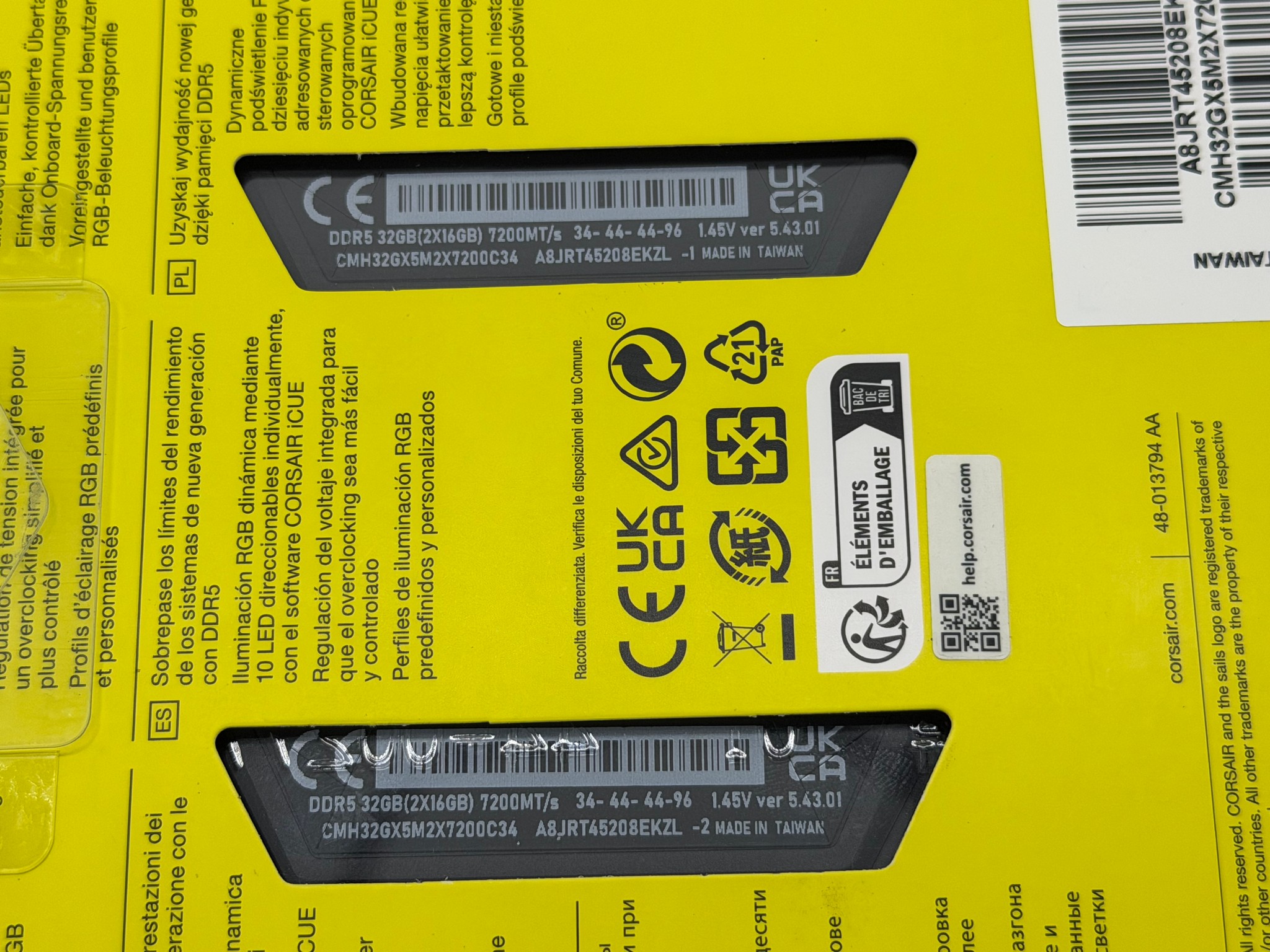 Corsair Vengeance RGB DDR5 32GB (2x16GB) 7200MHz CL34 Desktop RAM