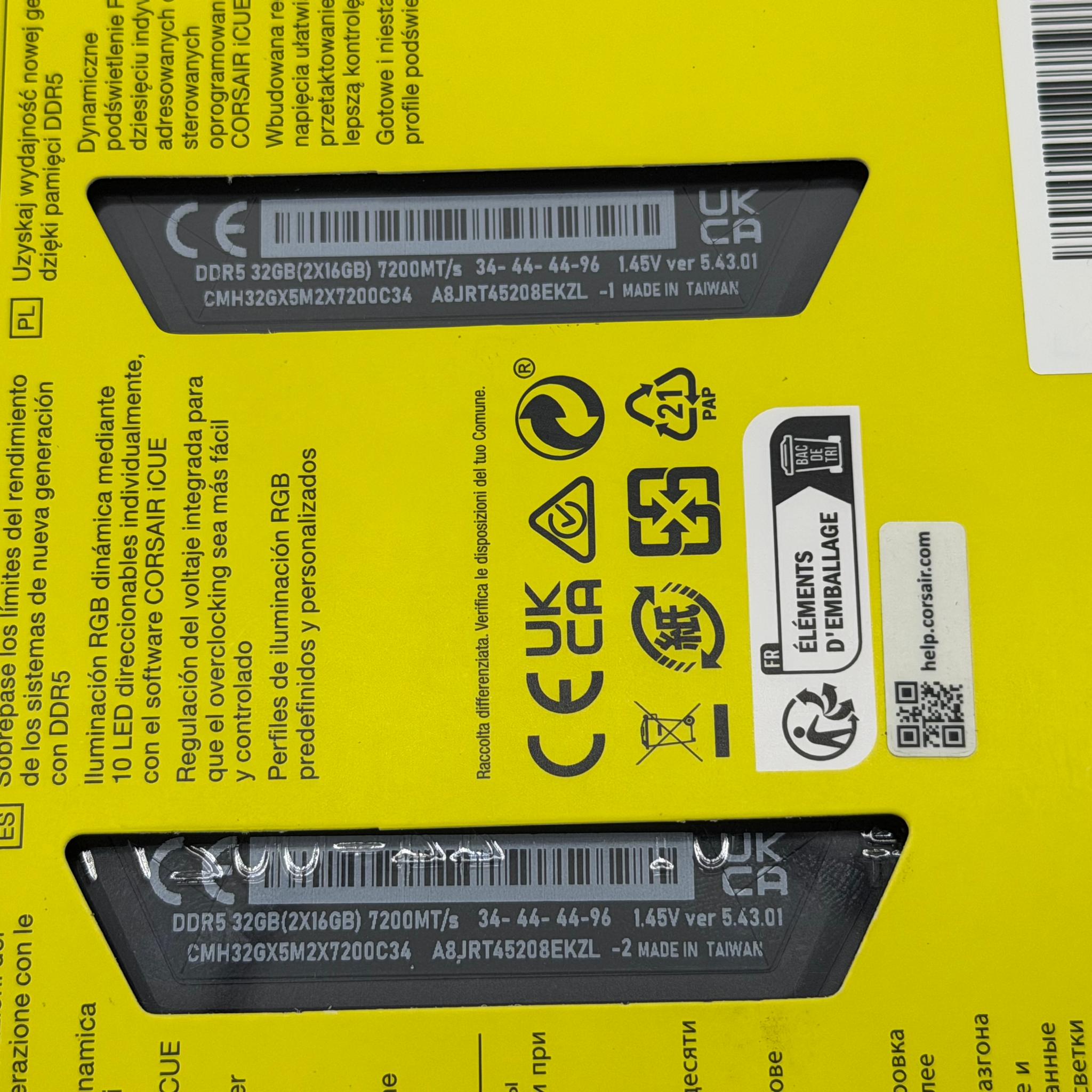 Corsair Vengeance RGB DDR5 32GB (2x16GB) 7200MHz CL34 Desktop RAM
